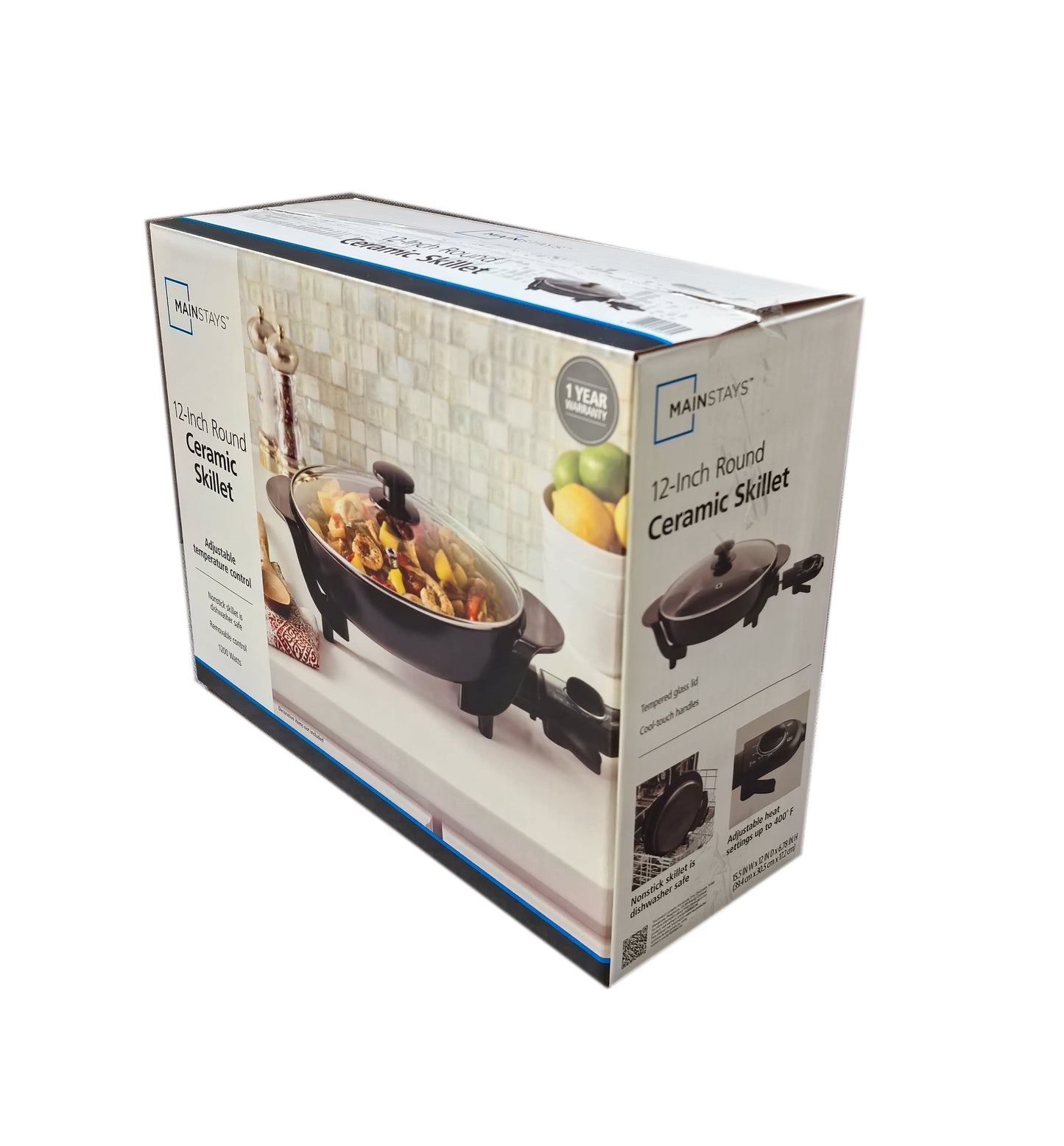 12" round Ceramic Skillet, Black,Nonstick, 1200W, Removable Temp Control, Dishwasher Safe