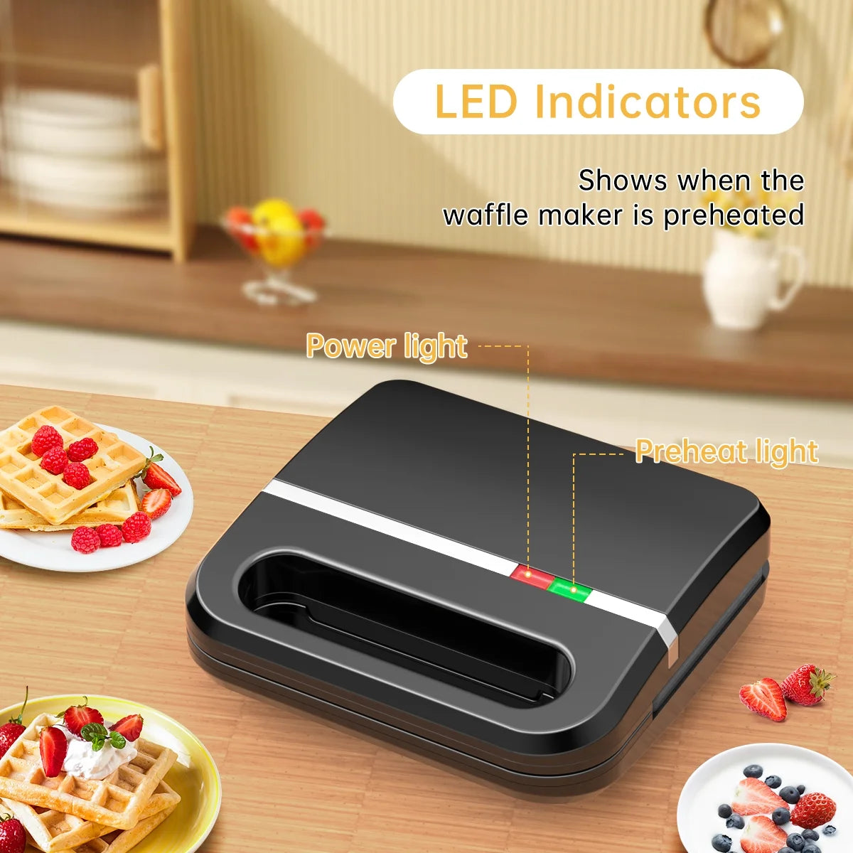 Waffle Maker, 2 Slices Non-Stick Waffle Iron, Compact Waffle Maker with Indicator Lights for Make Breakfast,Cool Touch Handles, Easy Clean