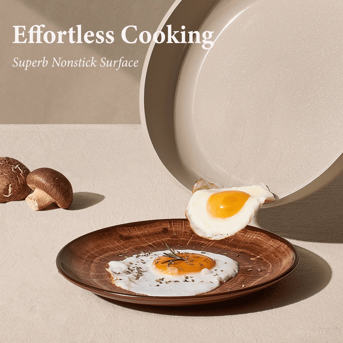 14-Piece Ceramic Nonstick Cookware Set with Utensils, Induction Compatible, Taupe