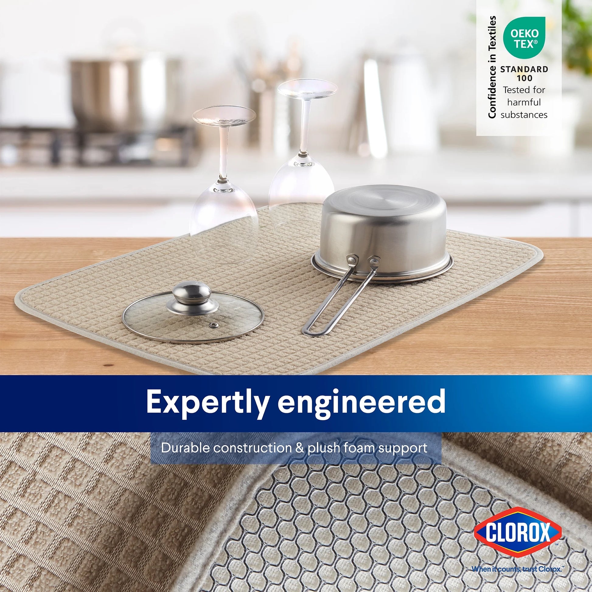 Dish Drying Mat, Absorbent Microfiber, 50% Recycled for Kitchen, 15" X 20" Beige Tan