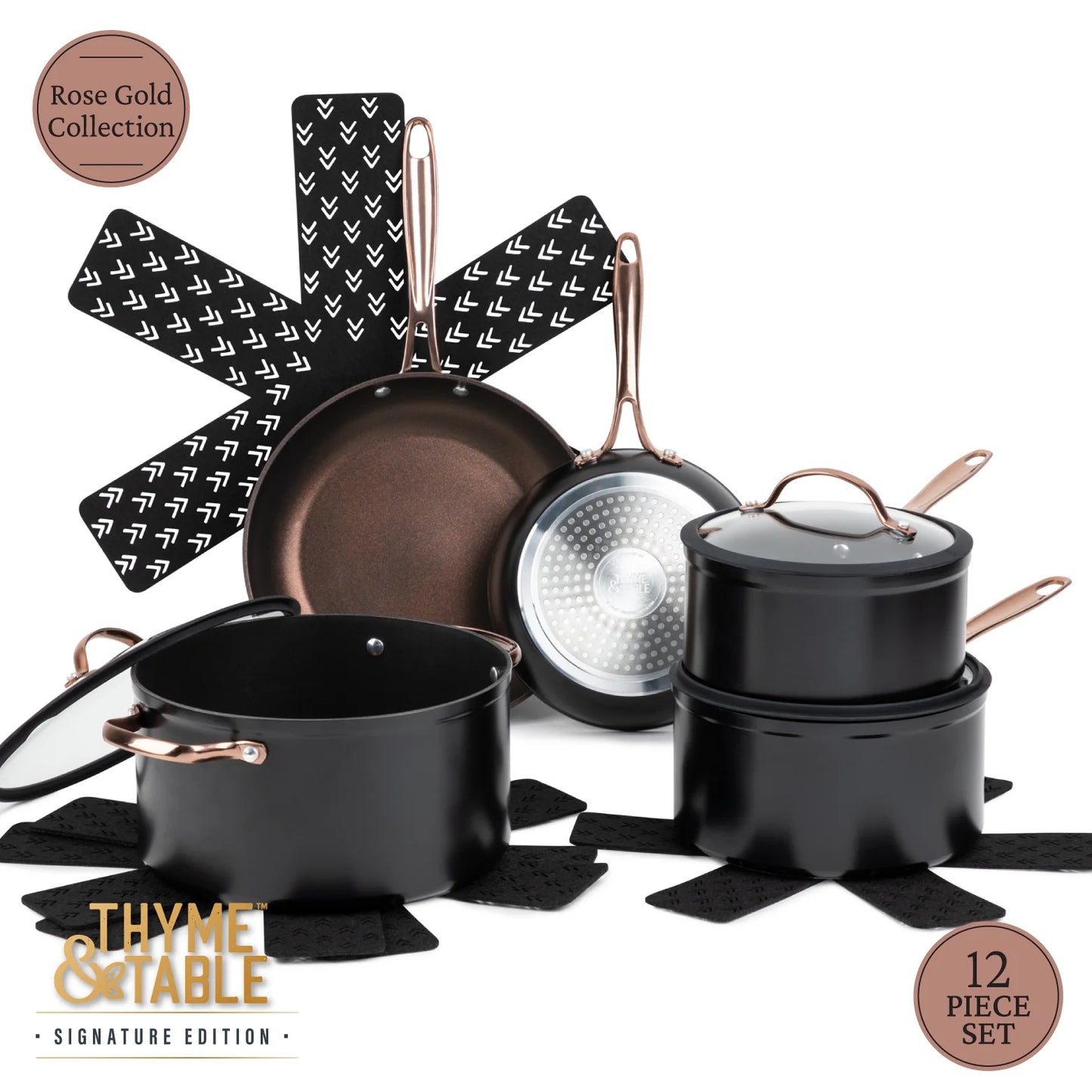 Signature Collection 12-Piece Non-Stick Cookware Set - Rose Gold