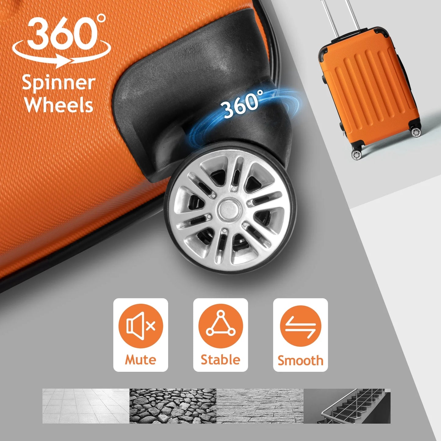Lightweight Hardside 3-Piece Spinner Luggage Set in Orange with TSA Lock