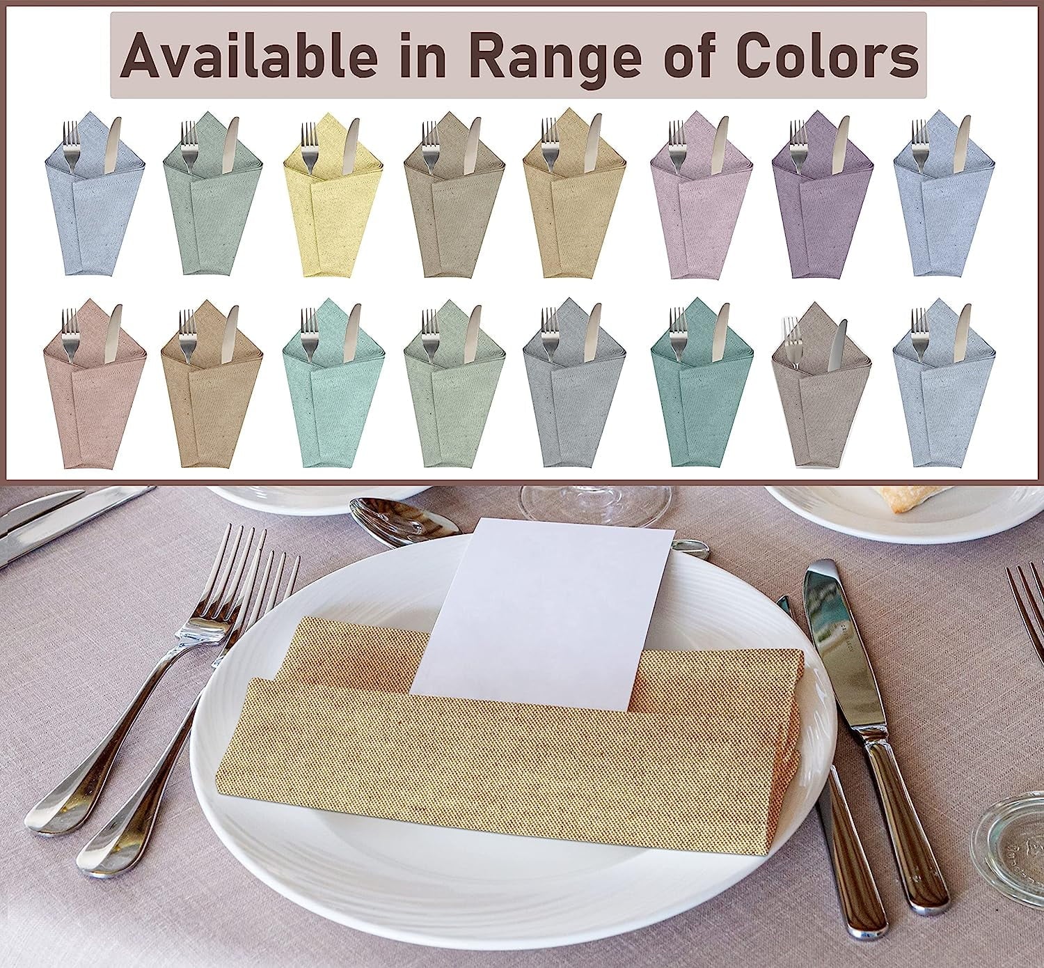 Cloth Napkins Set of 12, 18X18 Reusable Napkins Cloth Washable, Soft & Durable Table Napkins, Polycotton Chambray Dinner Napkins for Parties, Christmas, Thanksgiving, Weddings - Honey
