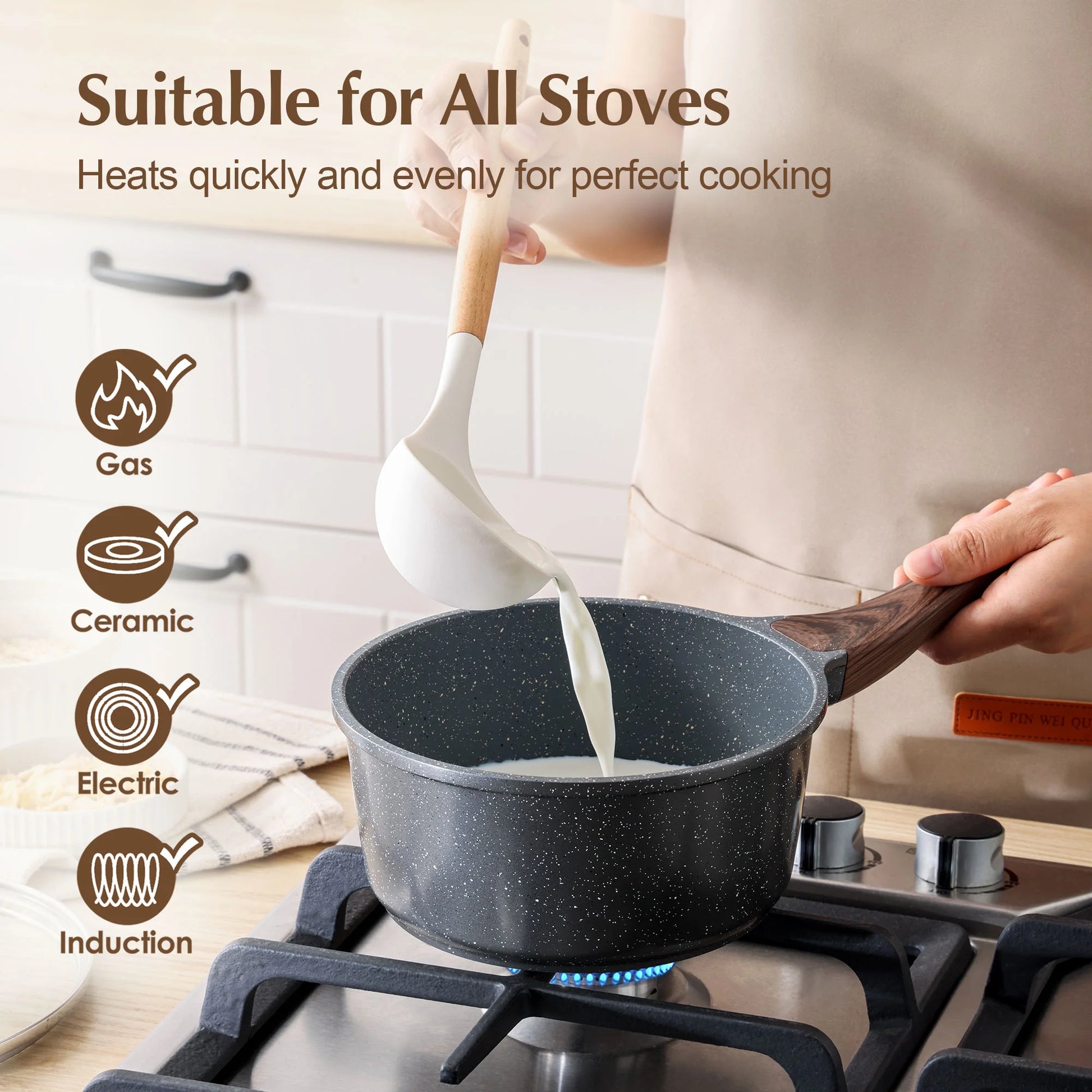 10-Piece Healthy Nonstick Cookware Set with Pot Protectors, Induction-Compatible Gray Cookware Set