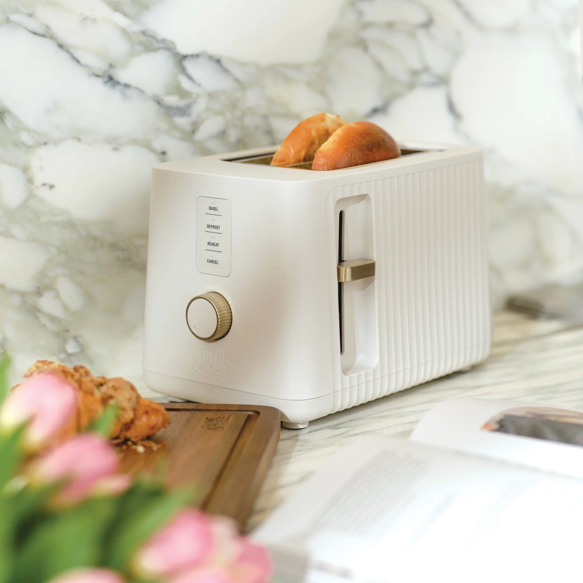 2-Slice Toaster with Extra-Wide Slots and Removable Slide-Out Crumb Tray, Sand White