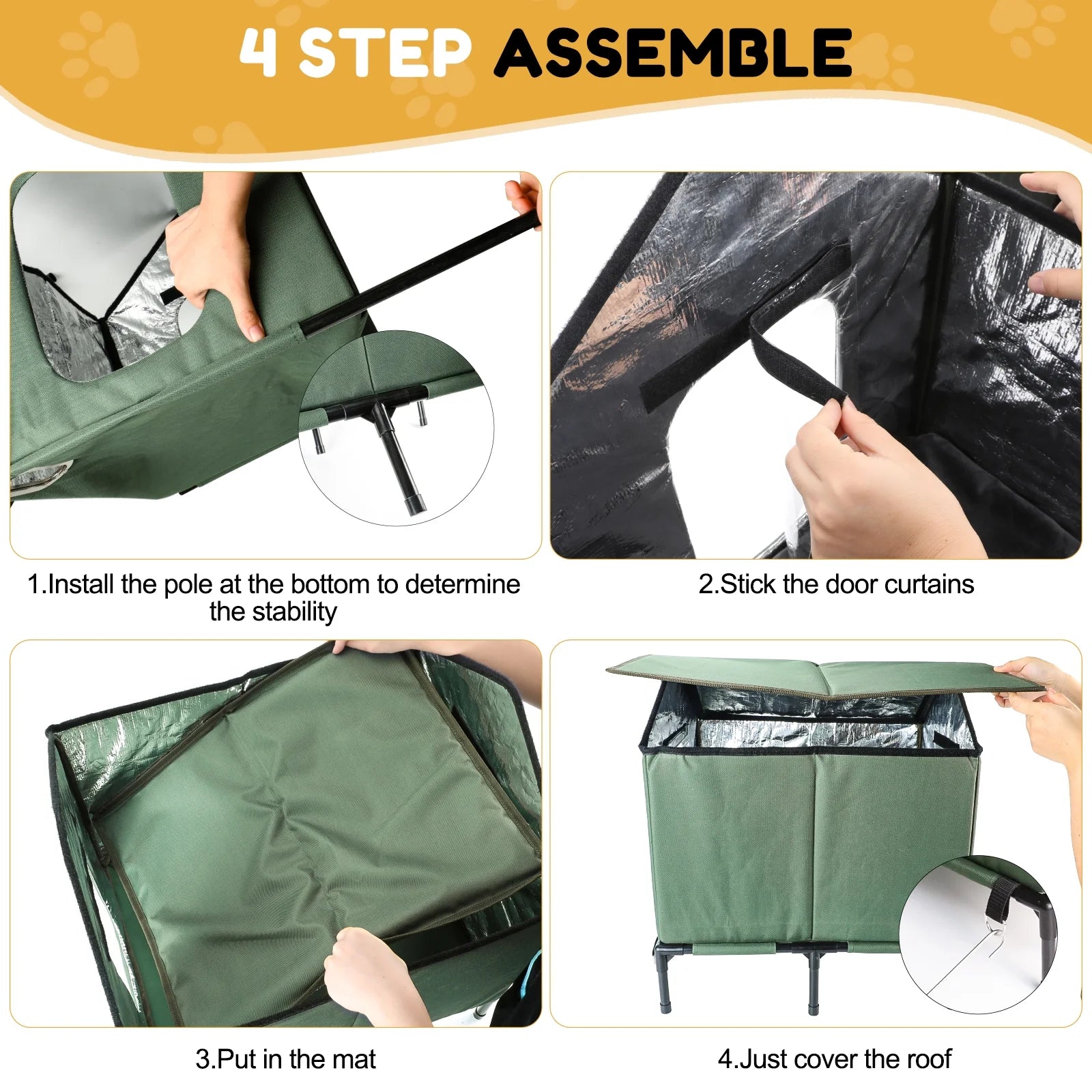 Insulated Outdoor Cat House with Escape Door - Weatherproof Shelter for Small Cats, Green