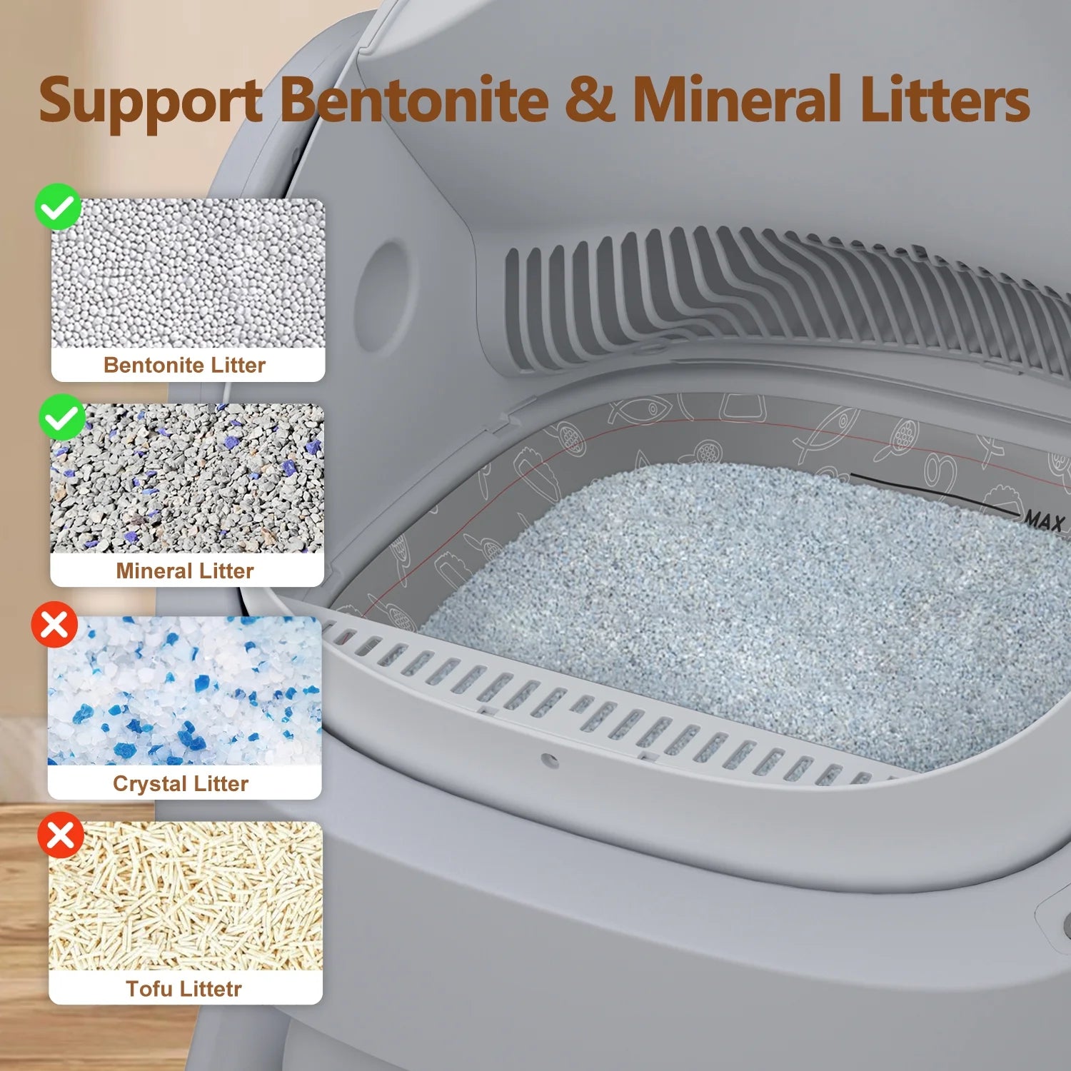 Self-Cleaning Automatic Cat Litter Box with Safety Features, Included Mat and Trash Bags, Steel Construction