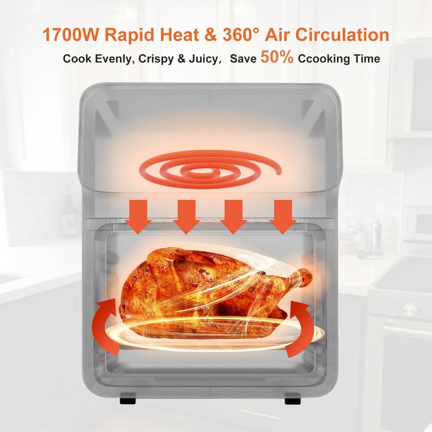 12QT Convection Oven Air Fryer with 10-in-1 Functionality, Touchscreen, and Visible Window in Black