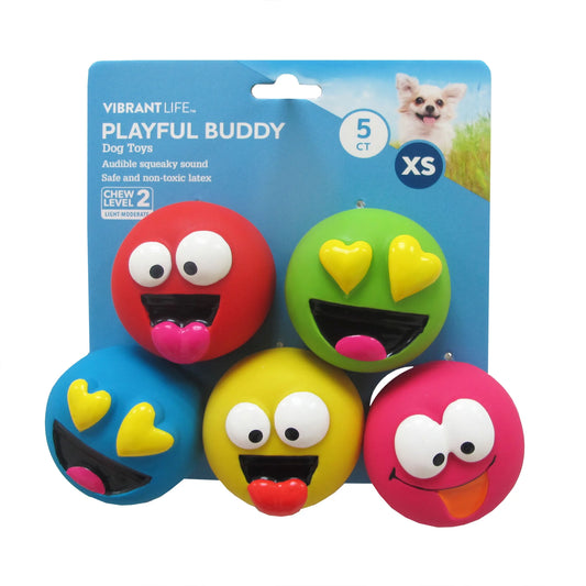 Set of 5 Emoticon Latex Dog Toys