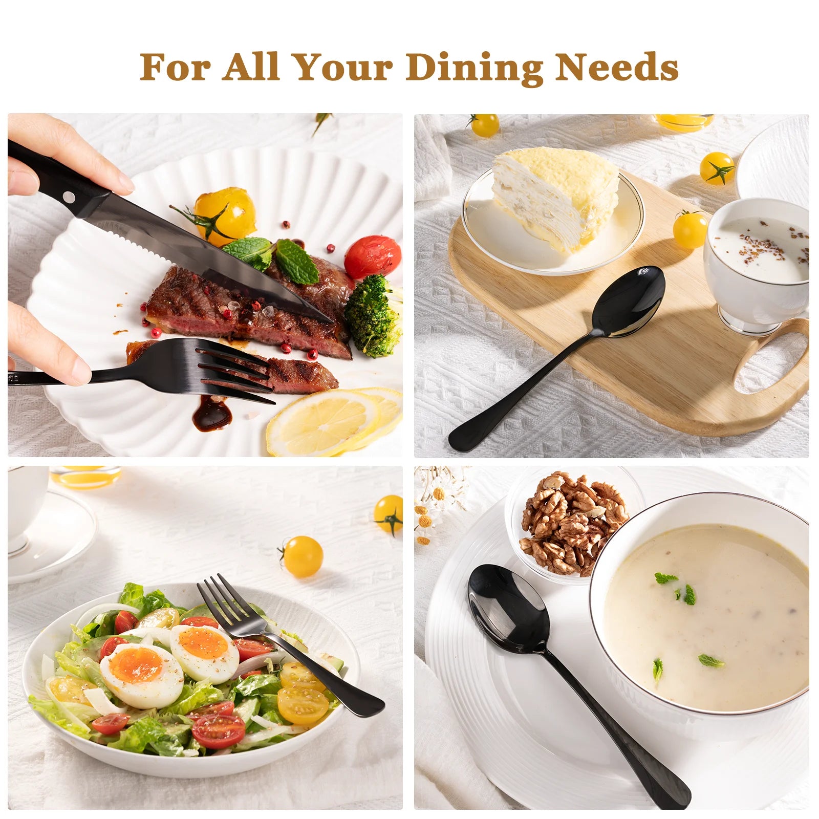 25-Piece Black and Silver Flatware Set with Steak Knives, Food-Grade Stainless Steel Cutlery for Four, Mirror Polished Utensils for Home and Restaurant Use