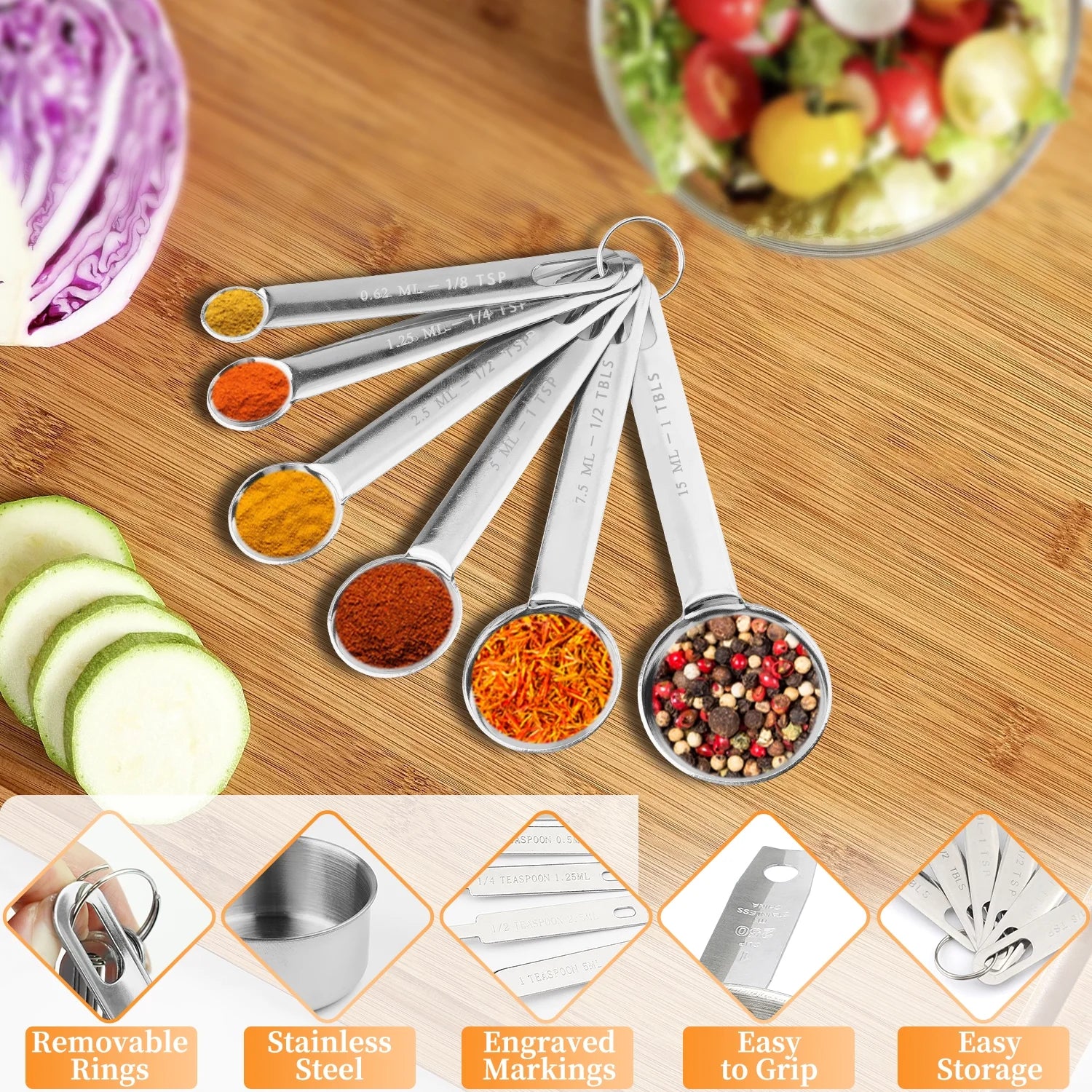 18-Piece Stainless Steel Measuring Cups and Spoons Set, 6 Stainless Steel Measuring Cups,11 Stainless Steel Measuring Spoons&1 Measuring Stick Leveler, Kitchen Tools for Cooking & Baking