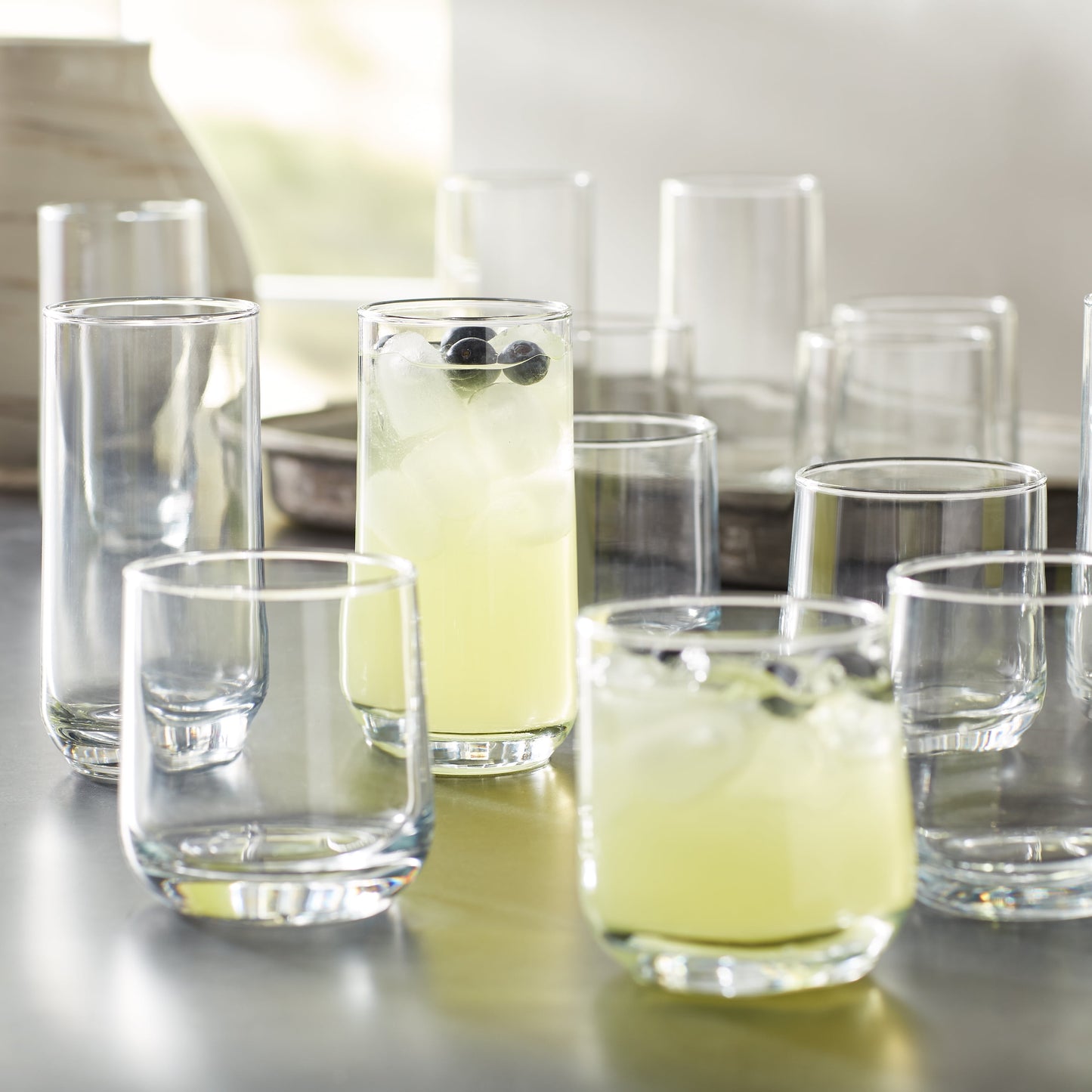Josie Mixed Size Glass Drinkware, Set of 16