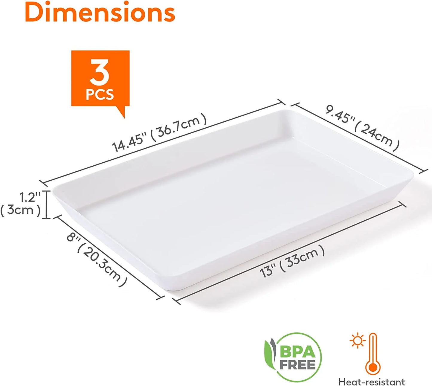 Plastic Serving Tray for Party, 3 Pcs White Serving Platter, Large Food Tray for Snack, Fruit, Barbaque, Cookies