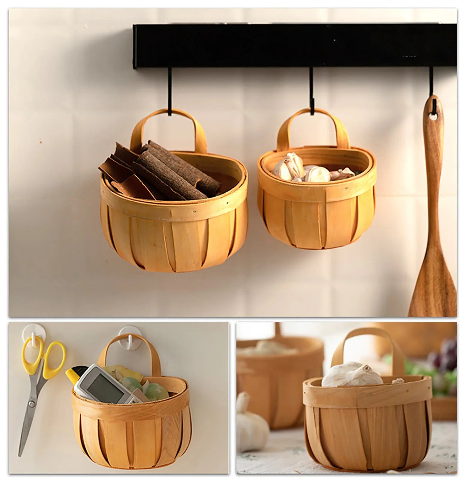 Bread Basket,Wood Chip Picnic Basket with Handle, Handmade Woven Fruits Vegetable Storage Basket Holder for Storage Gift Flower Wedding Serving Kitchen Cabinet Organizer,Khaki,4.9*5 Inch