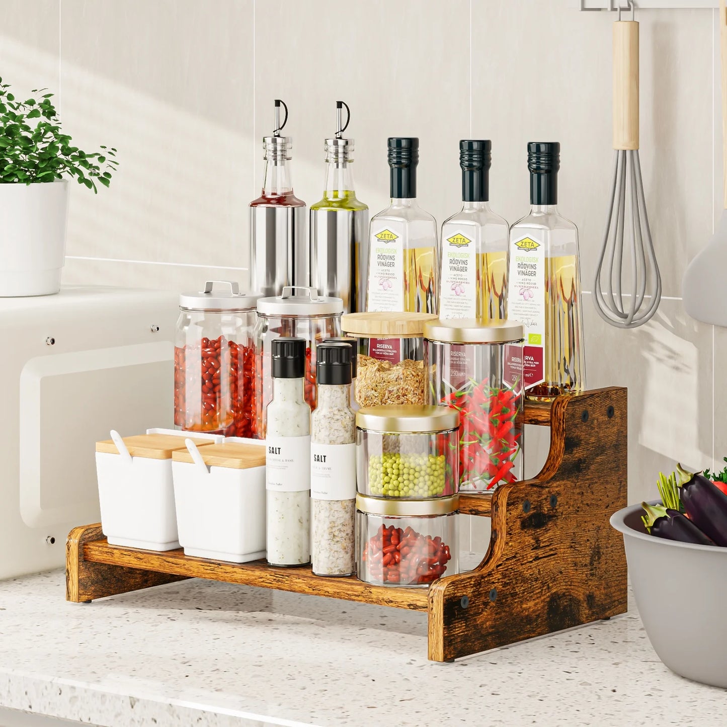 3-Tier Wood Step Shelf Spice Rack and Organizer