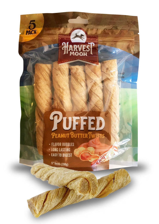 Harvest Moon Peanut Butter Puffed Twists for Dogs - 5 Count by