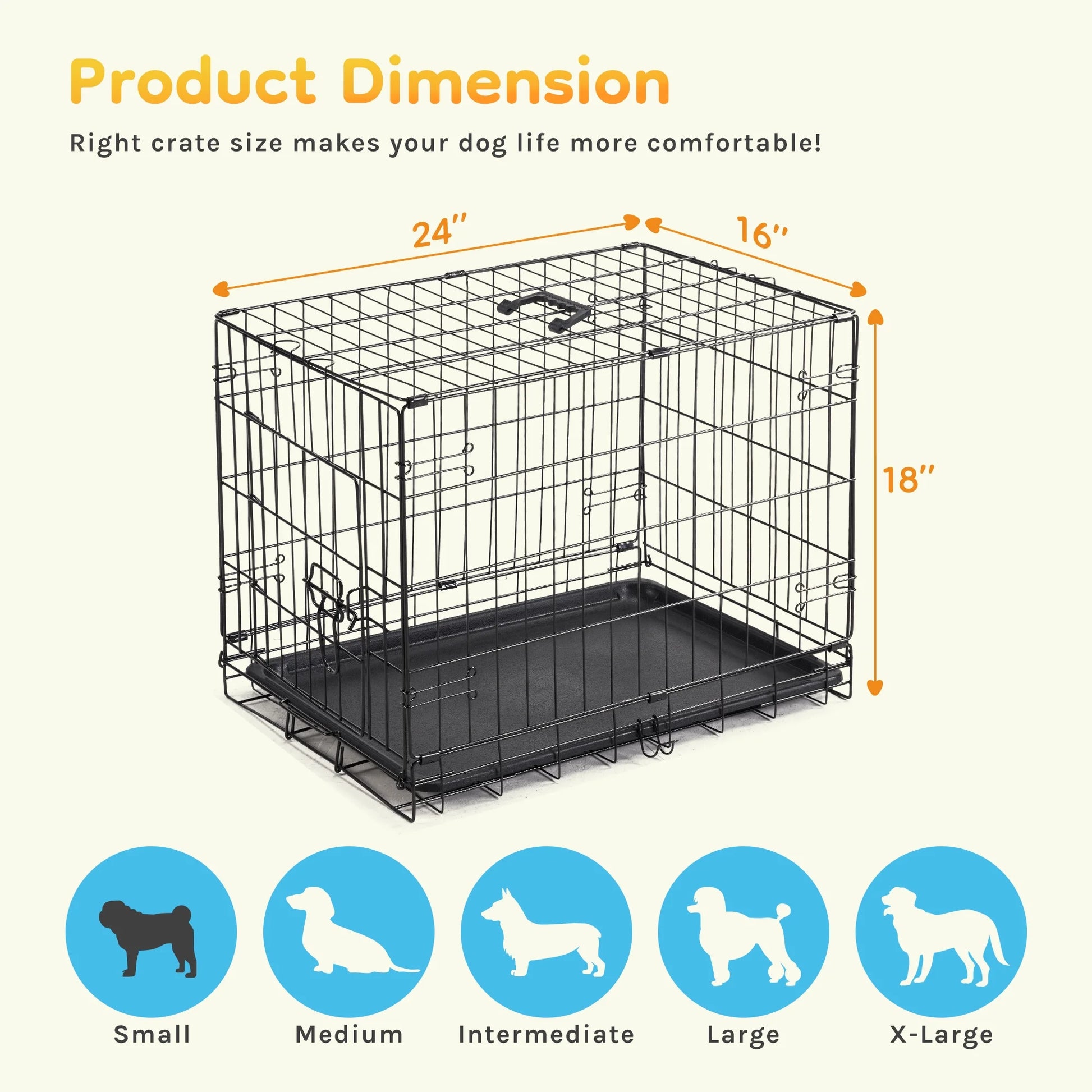 24-Inch Single-Door Folding Dog Crate with Leak-Proof Pan Tray, Portable Small Cage