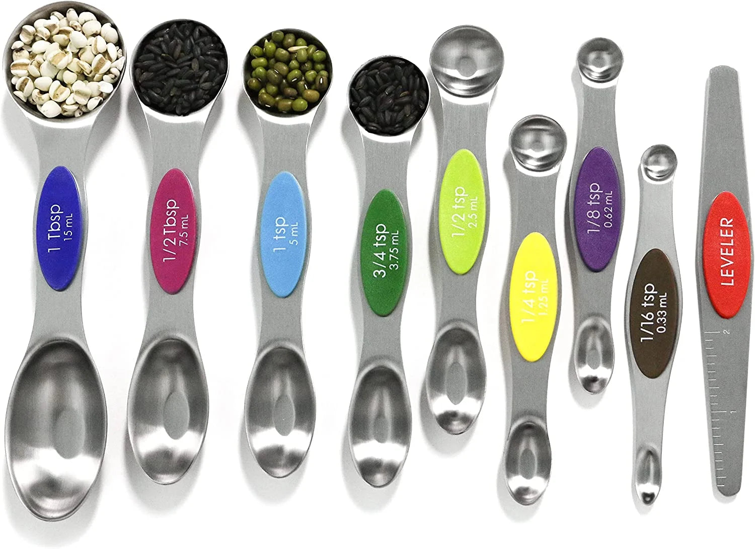 Magnetic Measuring Spoons Set Stainless Steel with Leveler-9Pcs Multicolors Measuring Cups Set for Baking, Measuring Cups and Spoon Set Kitchen Gadgets Apartment Essentials Fits in Spice Jars