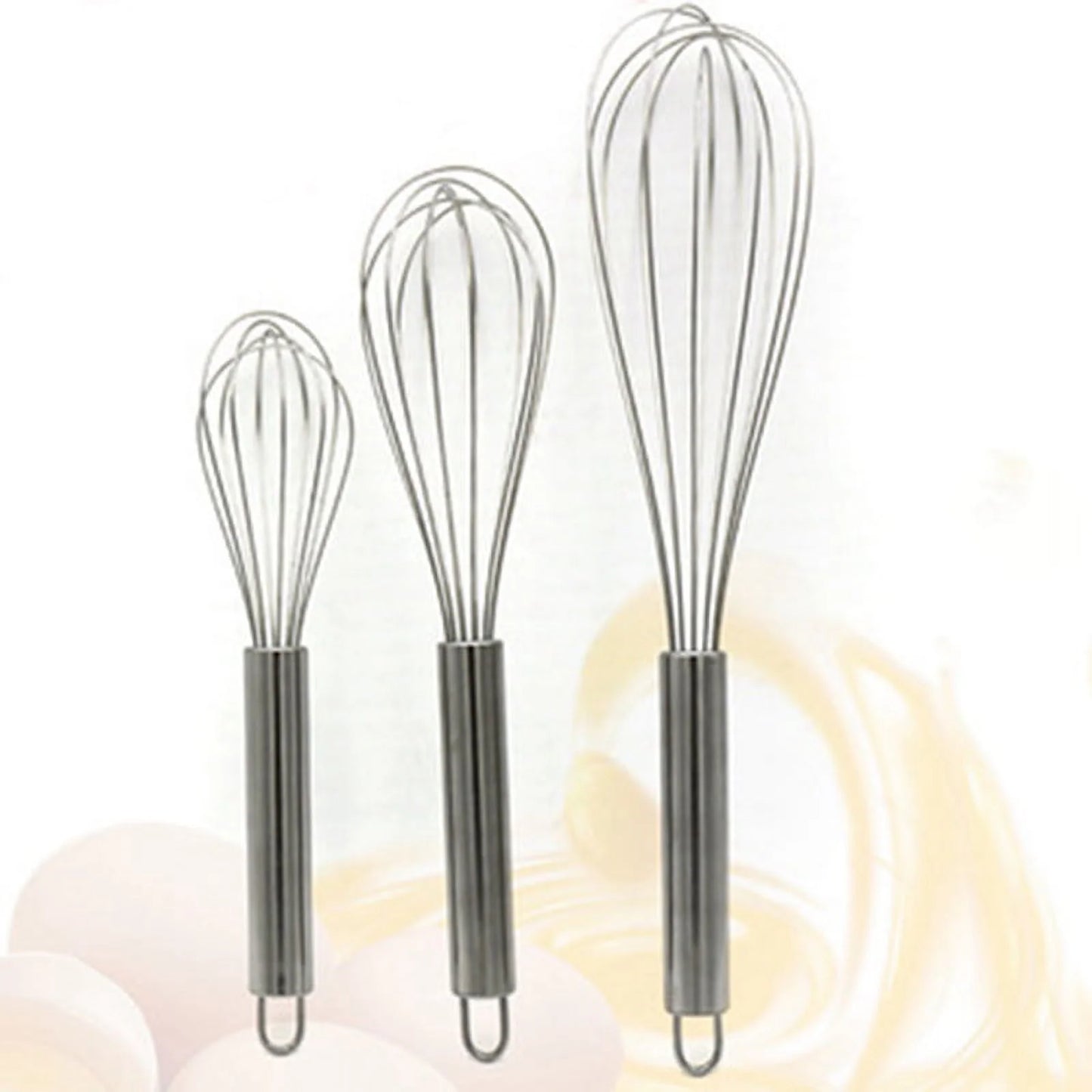 3 Pack Whisk Egg Stainless Steel Set 8"10"12" for Cooking Kitchen Strong Handles Balloon Wire Egg Beater for Stirring, Blending and Beating(Oval)