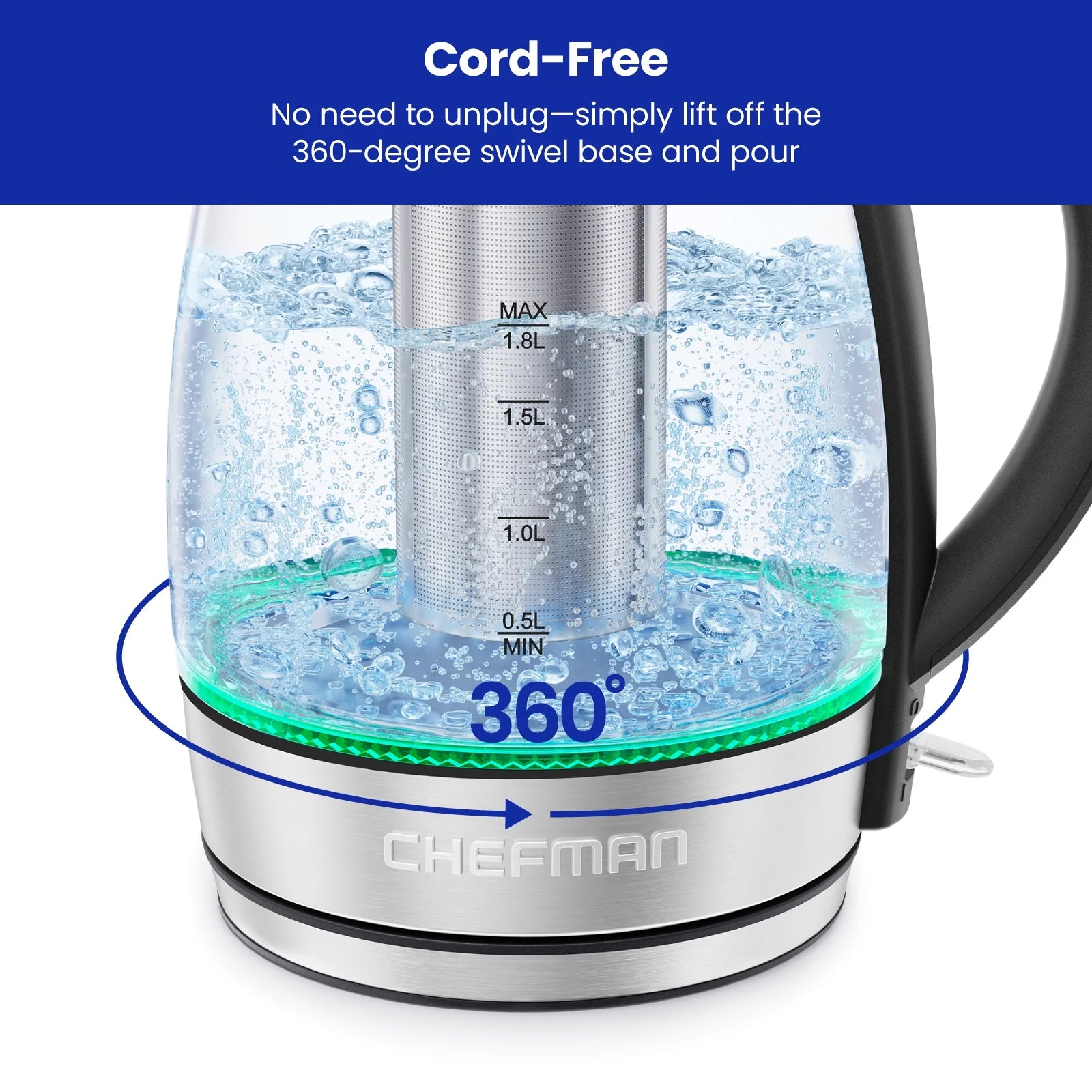 Rapid-Boil 1.8L Electric Tea Kettle W/ Keep Warm and Tea Infuser - Stainless Steel