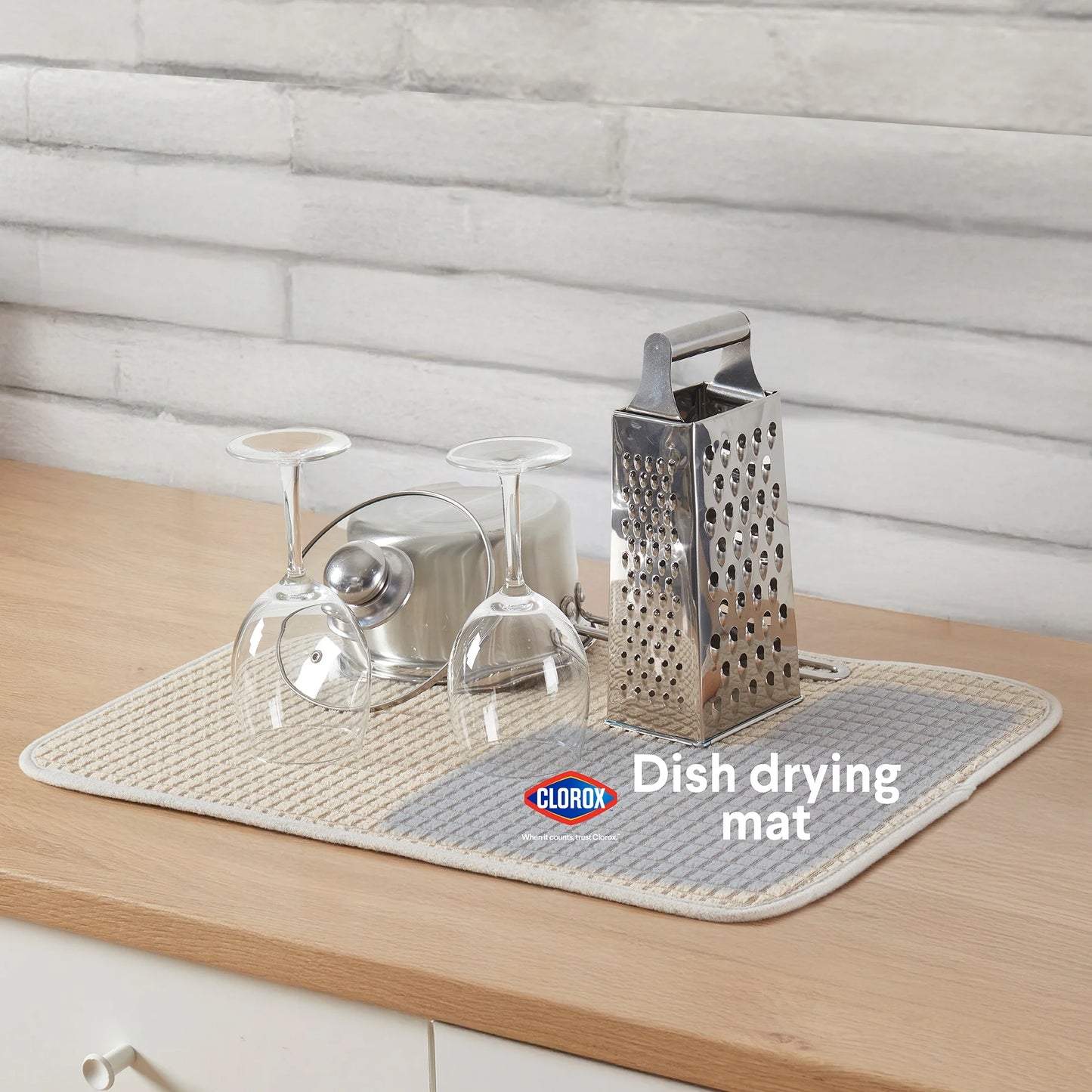 Dish Drying Mat, Absorbent Microfiber, 50% Recycled for Kitchen, 15" X 20" Beige Tan