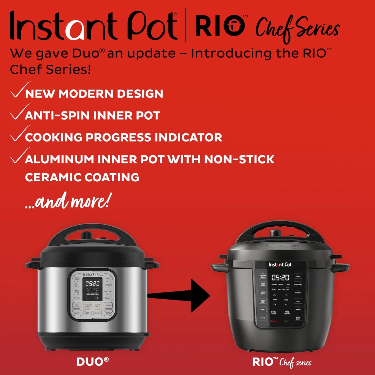 6Qt RIO Chef Series 7-In-1 Multi-Cooker, Pressure Cooker, Slow Cook, & More, Black