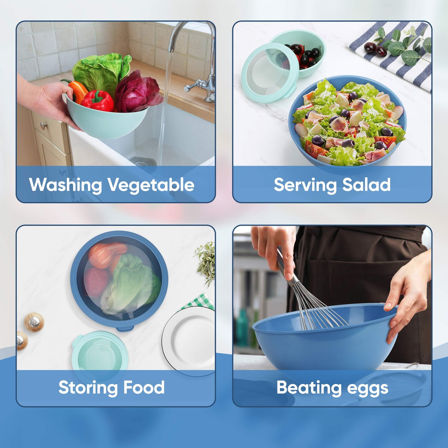 Mixing Bowls with Airtight Lids Set of 6, Plastic Nesting Bowls Prep Bowls for Mixing, Serving, Kitchen Preparing, Storage, Microwave & Freezer Safe