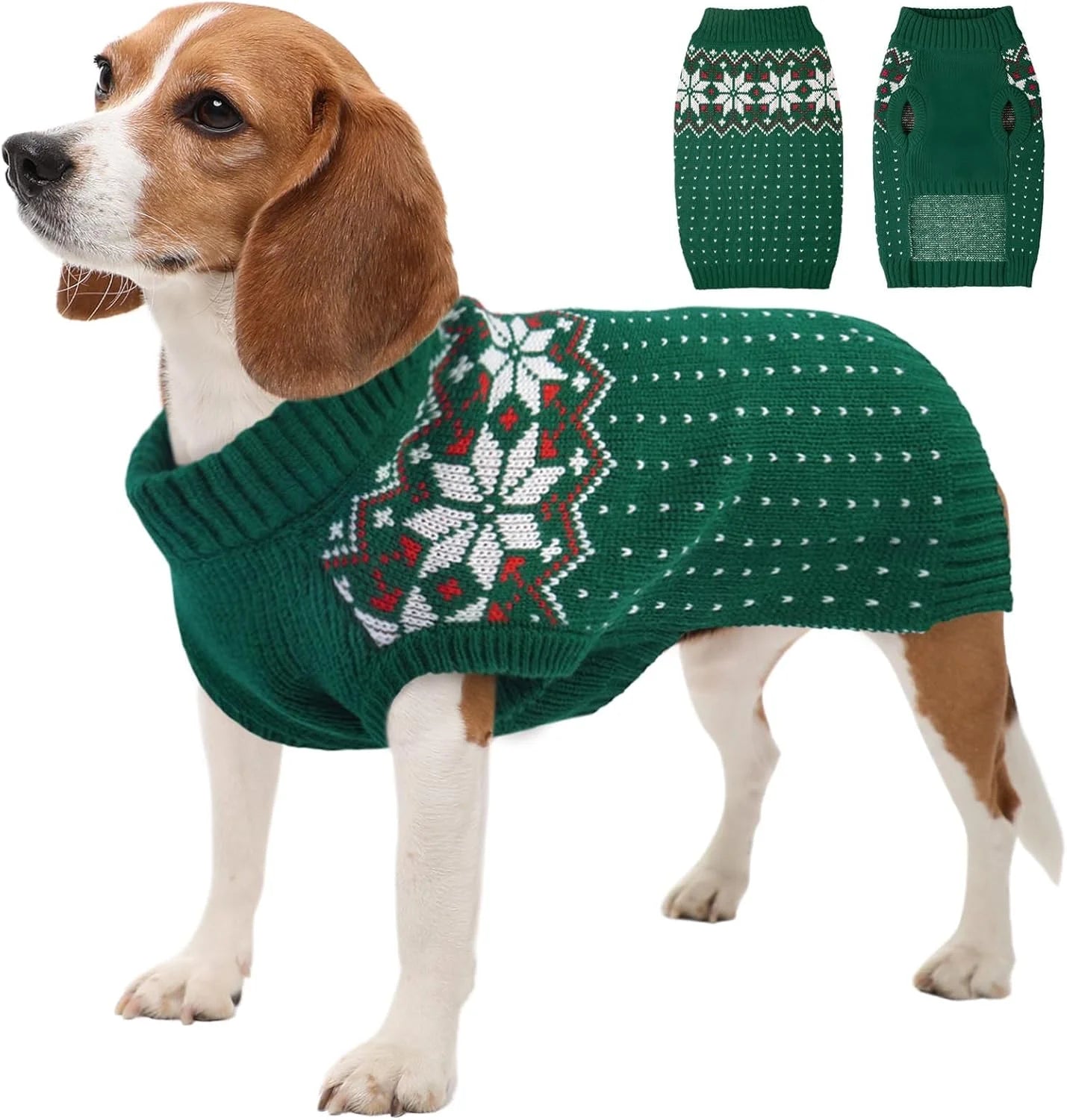 Holiday Christmas Snowflake Knit Sweater for Dogs and Cats, Green, Medium