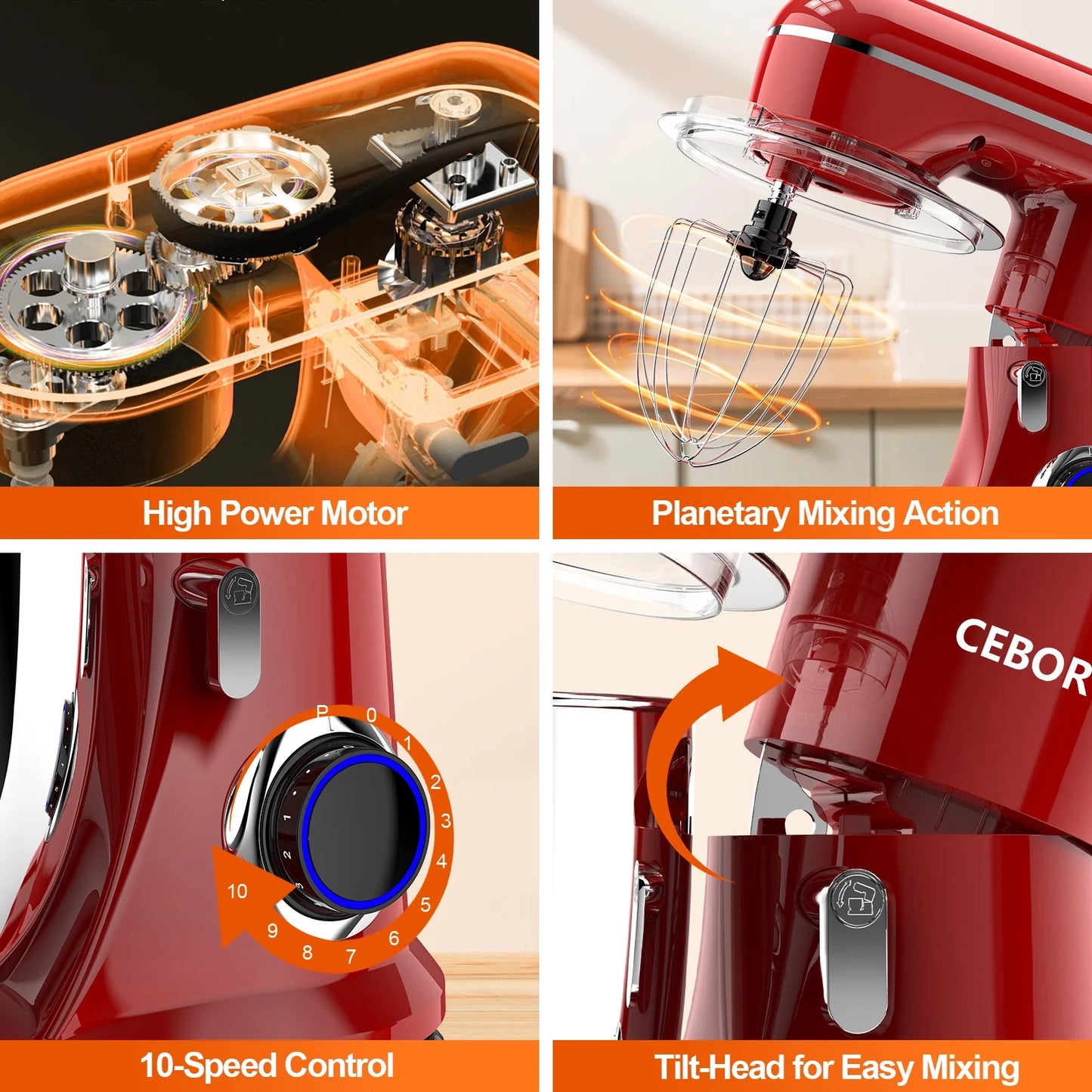 3-in-1 Stand Mixer with 6.5 QT Tilt-Head, 10-Speed Settings, Includes Dough Hook, Beater, Whisk, and Mixing Bowl for Home Chefs