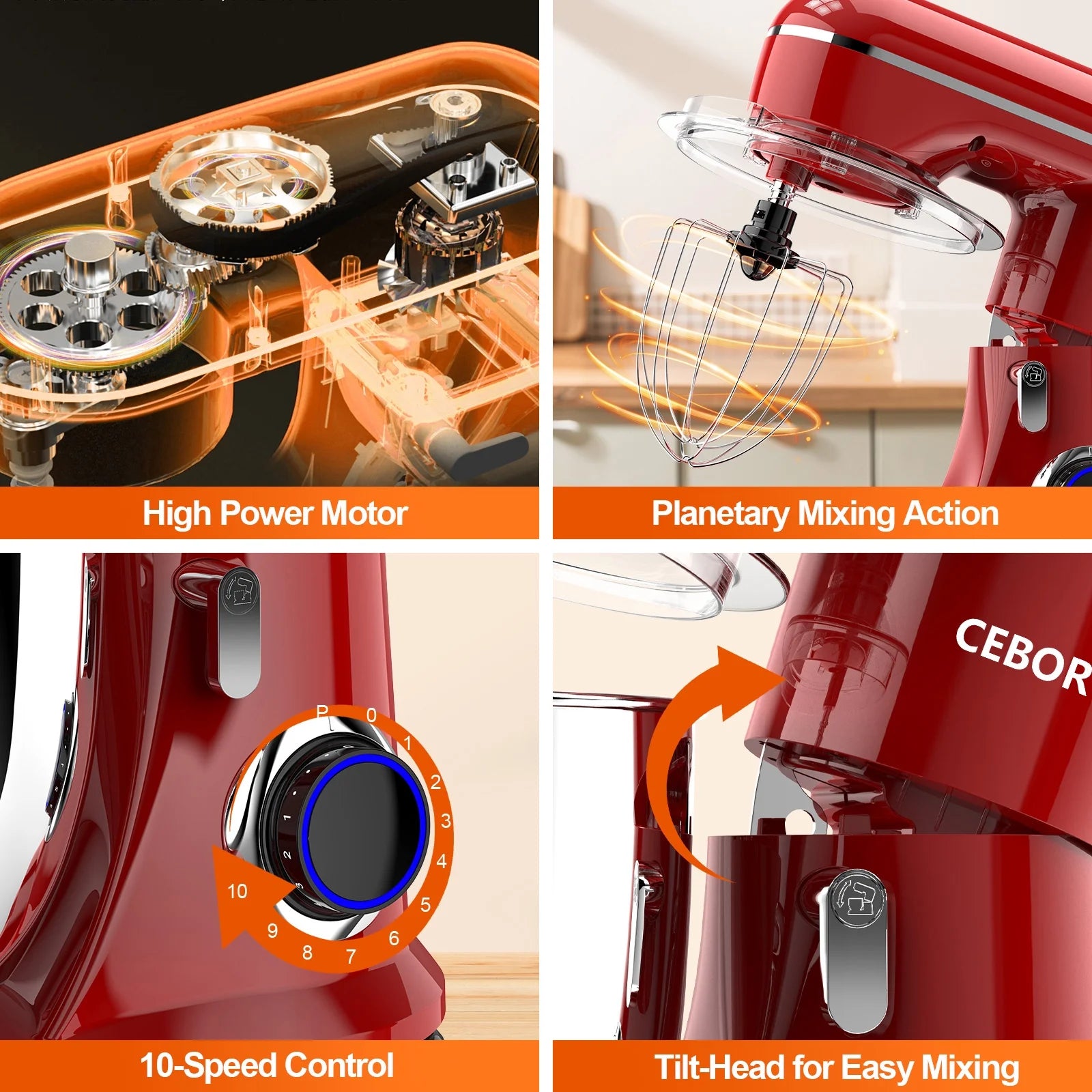 3-in-1 Stand Mixer with 6.5 QT Tilt-Head, 10-Speed Settings, Includes Dough Hook, Beater, Whisk, and Mixing Bowl for Home Chefs