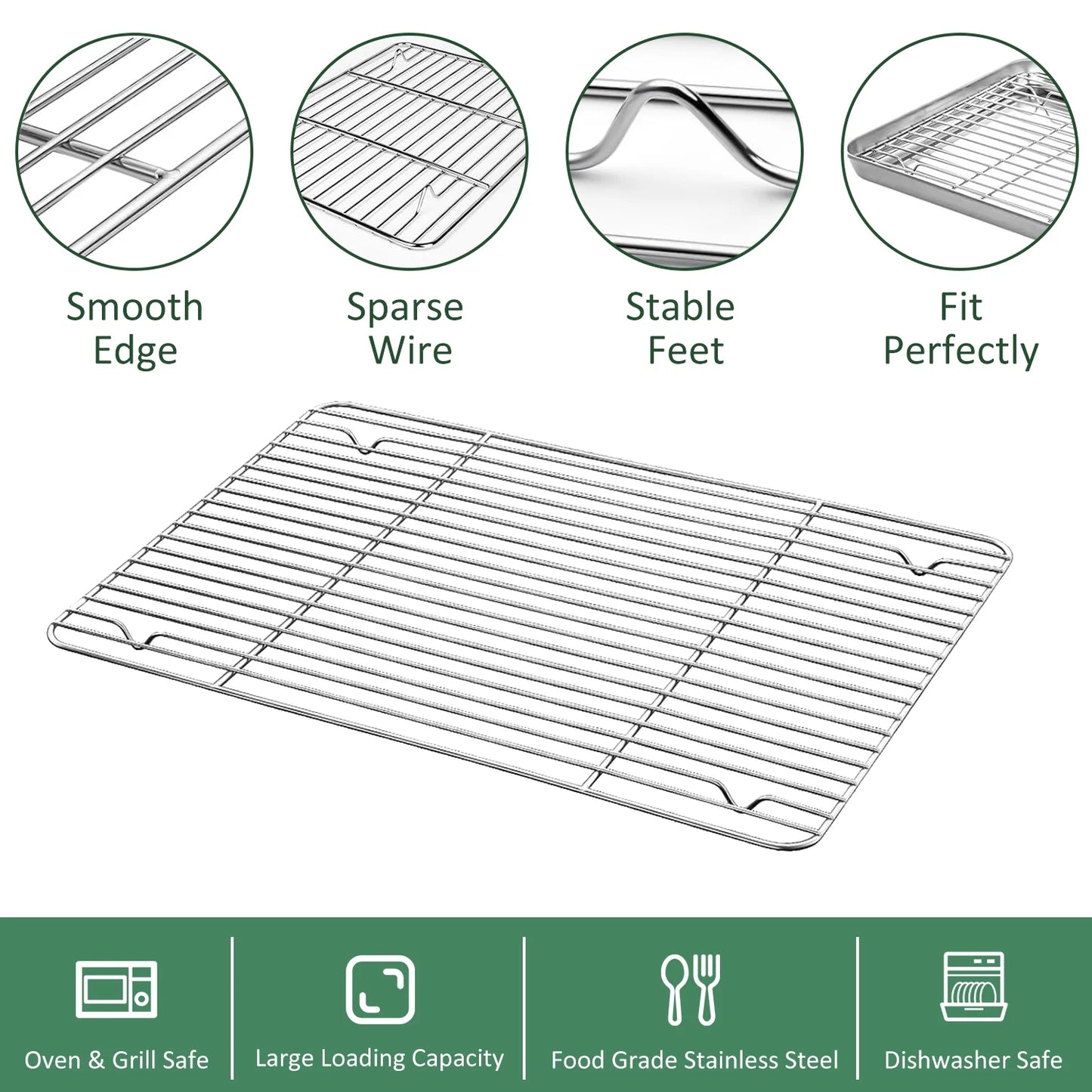 Baking Sheet with Rack Set (2 Pans + 2 Racks), 10.5” X8” X1” Stainless Steel Baking Pan Tray with Cooling Rack, Nonstick Cookie Sheet, Warp Resistant & Heavy Duty & Rust Free