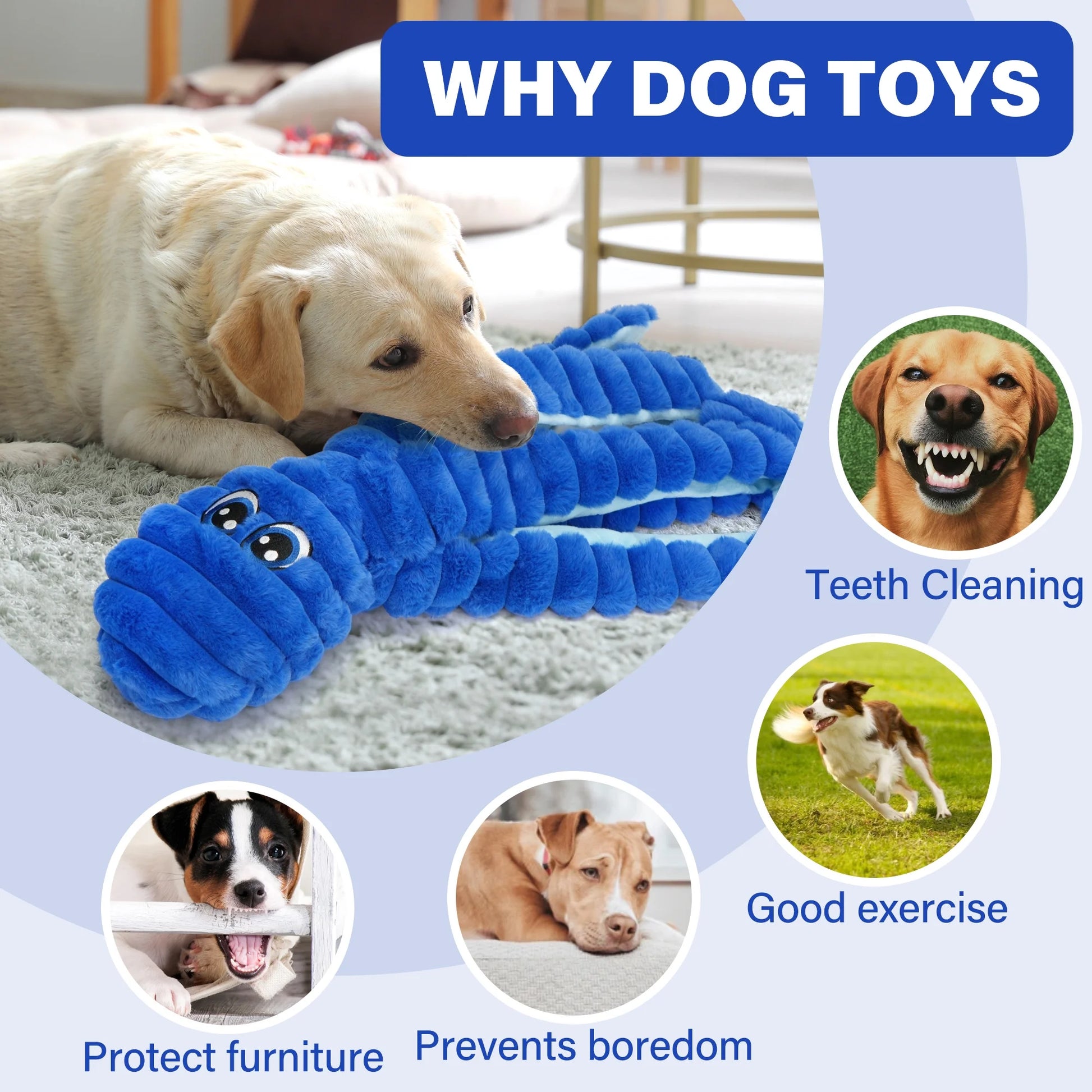 Extra Large Crinkle Squeaky Dog Chew Toy for Large Dogs - 27” Blue Octopus