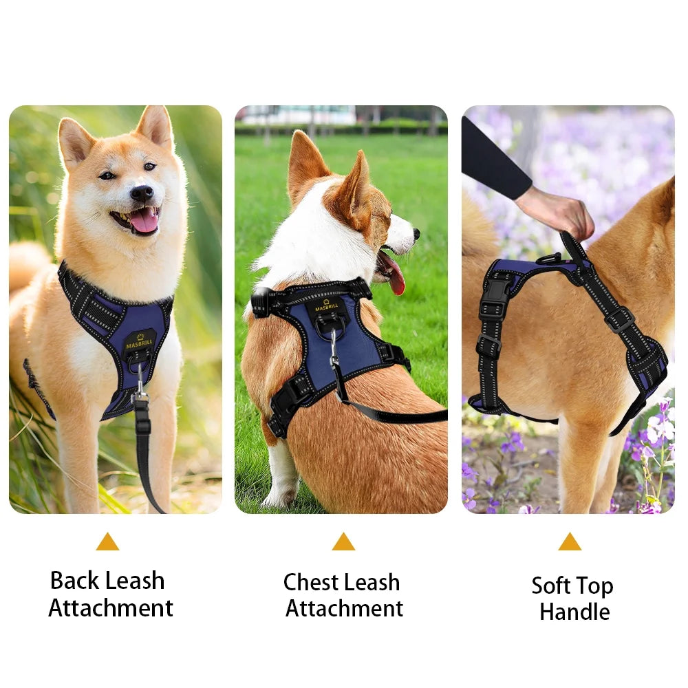 Reflective No-Pull Dog Vest Harness with Handle, Adjustable Breathable Padded Chest Harness for Small, Medium, and Large Dogs - Blue