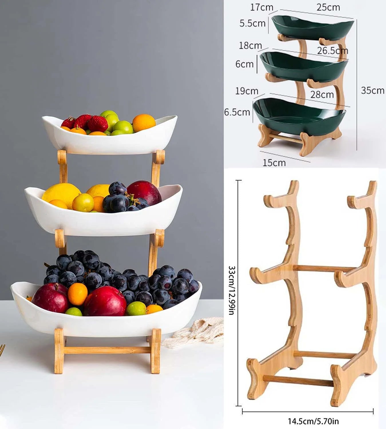 Fruit Bowl, 3 Tier Decorative Modern Fruit Basket for Kitchen Counter Mother Day Gifts - White