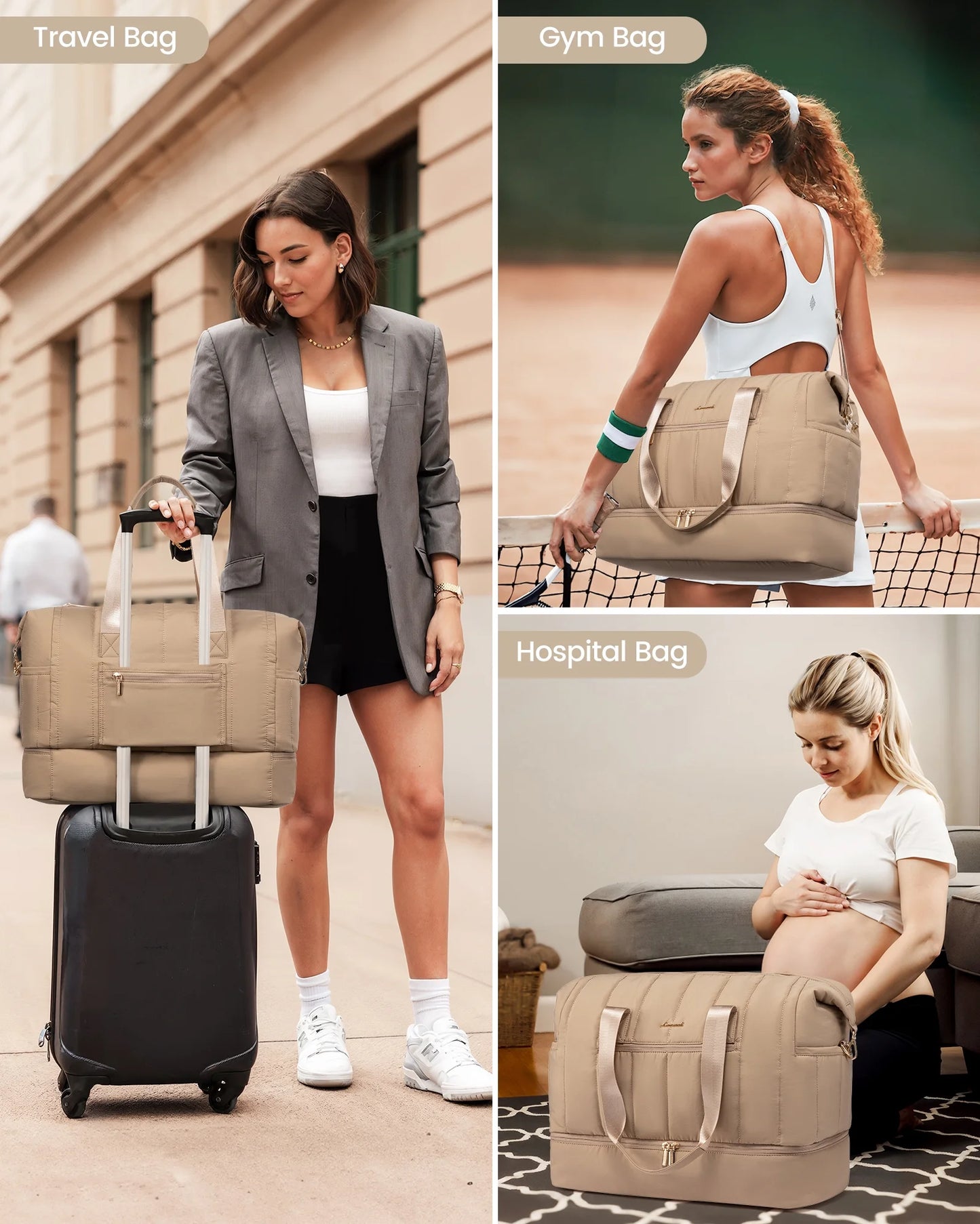 42L Puffer Duffle Bag - Versatile Travel Weekender with Toiletry Bag, Ideal for Carry-On, Hospital, and Gym Use with Dry/Wet Separation