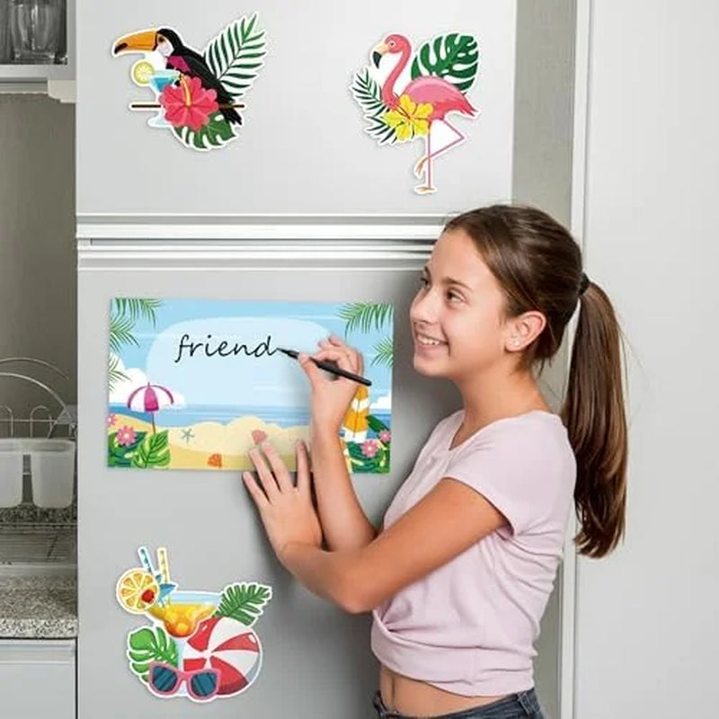 Tropical Hawaii Cruise Magnetic Door Decorations - Set of 7 Summer Beach Fridge Magnets Featuring Flamingo and Coconut Drink Designs for Carnival Party Decor