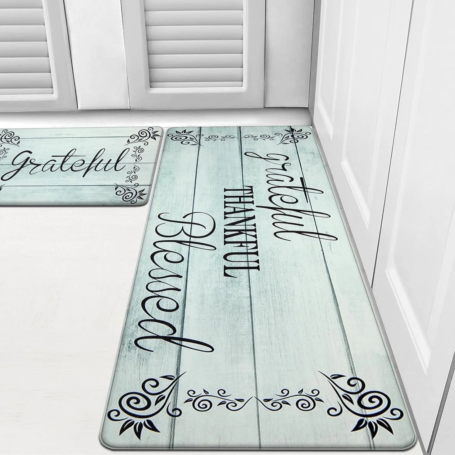 2-Piece Kitchen Rug Set, Non-Slip Anti-Fatigue Mats, Waterproof Ergonomic Comfort Cushioned Floor Runners, Blue, 18" x 30" and 18" x 47" for Home, Office, Sink, and Laundry