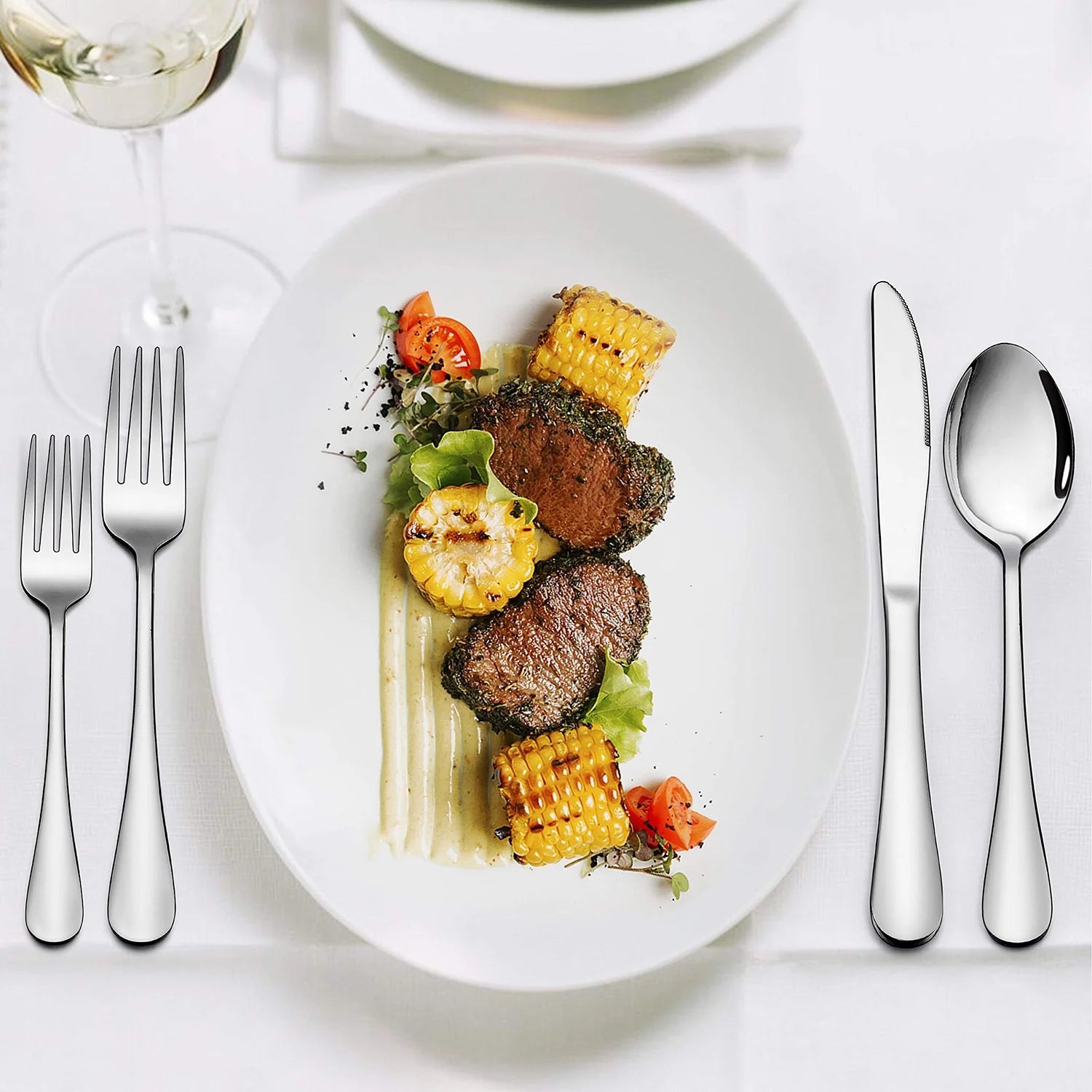 45 Pieces Silverware Set with Serving Utensils, Stainless Steel Modern Flatware Cutlery Set for 8, Eating Utensils Tableware Include Forks Knives Spoons, Mirror Polished & Dishwasher Safe