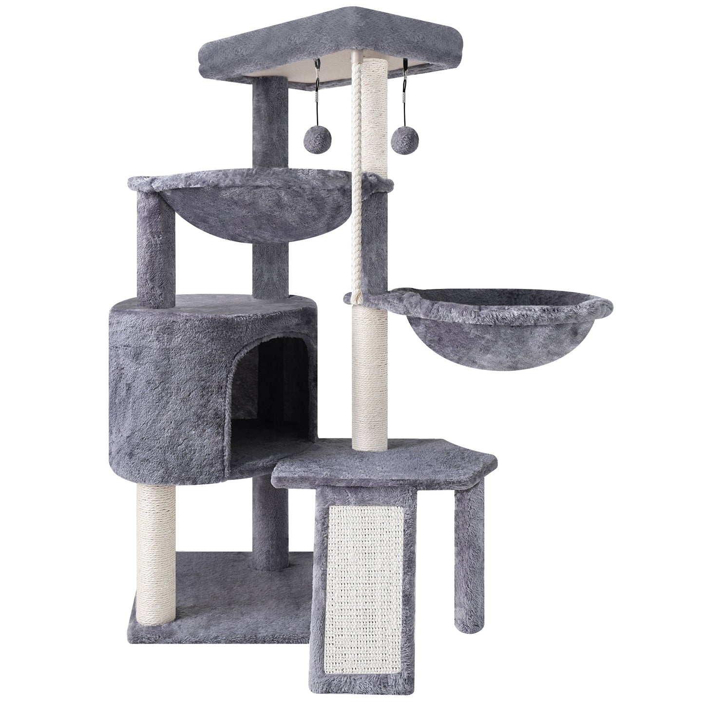 37.4-Inch Cat Tree Tower with Scratching Posts, Activity Center, Cat Condo, and Dual Hammocks in Grey
