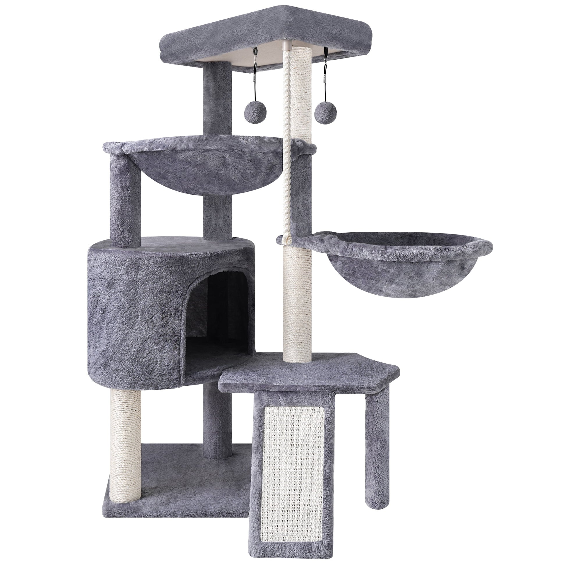 37.4-Inch Cat Tree Tower with Scratching Posts, Activity Center, Cat Condo, and Dual Hammocks in Grey