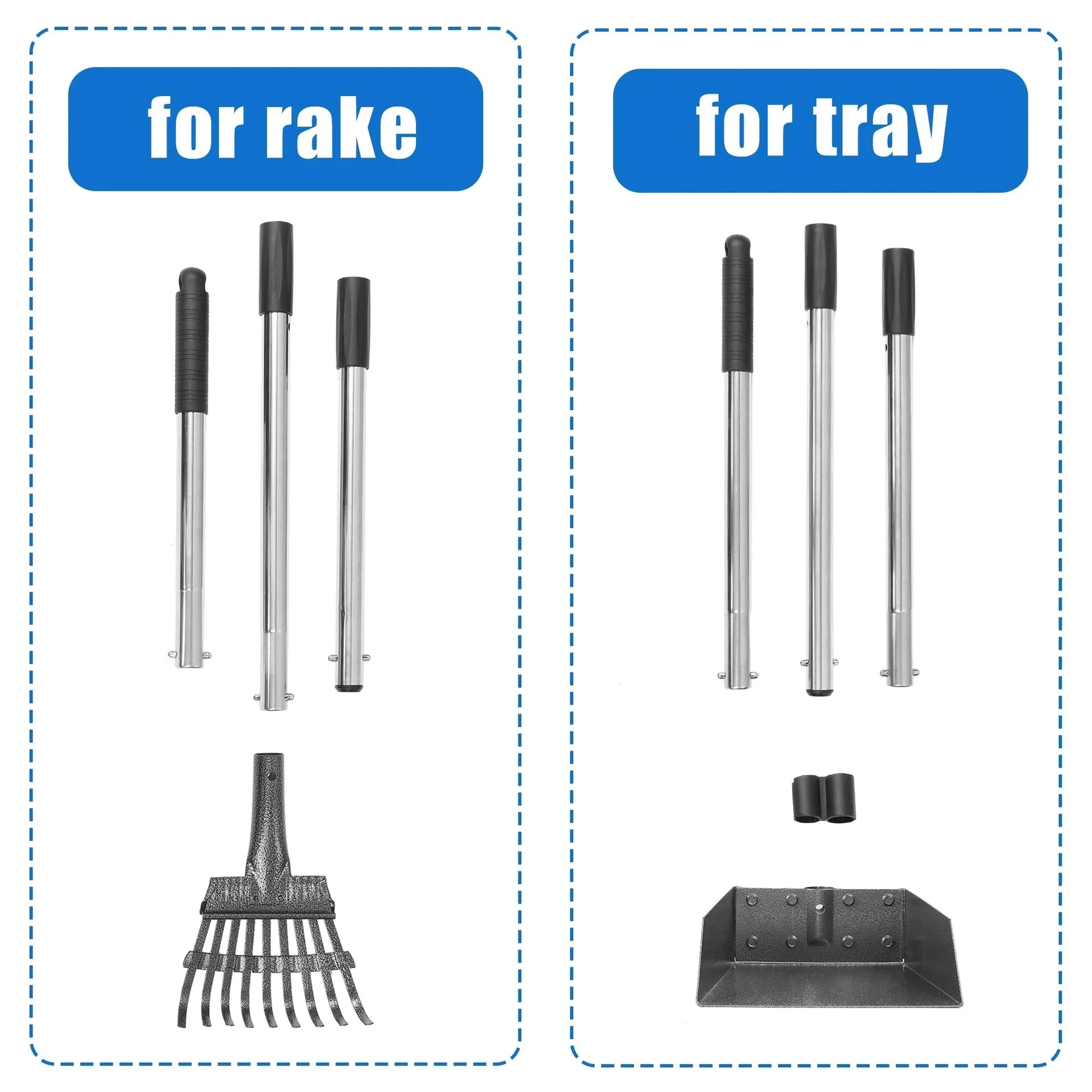 38-Inch Long Handle Poop Scooper -  2-Piece Metal Waste Collection Set with Rake and Tray for Effortless Yard Cleanup