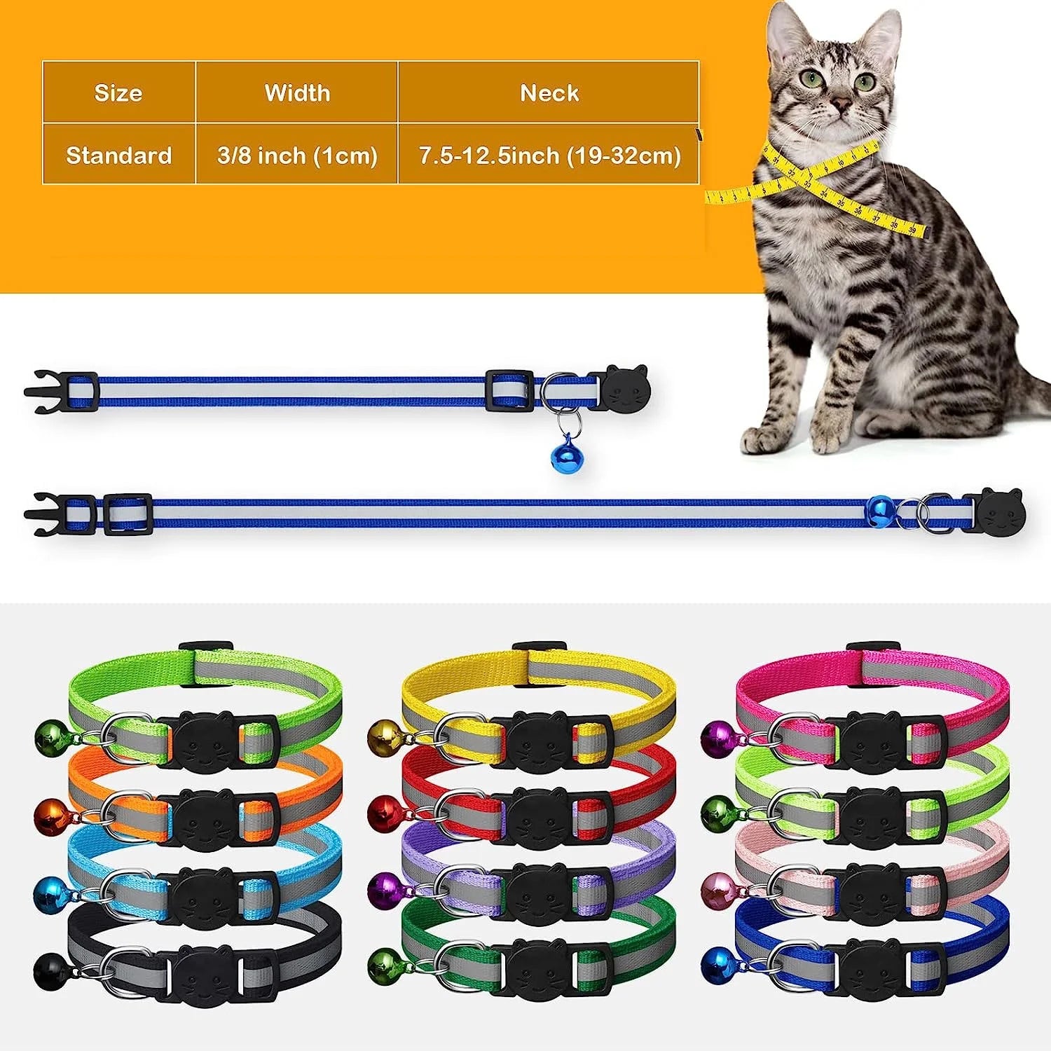 12-Pack Reflective Breakaway Cat Collars with Bells and Name Tags