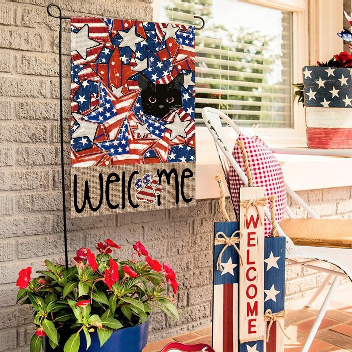 Patriotic 4Th of July Garden Flag 12X18 Inch Double Sided Outside, Black Cat Ame