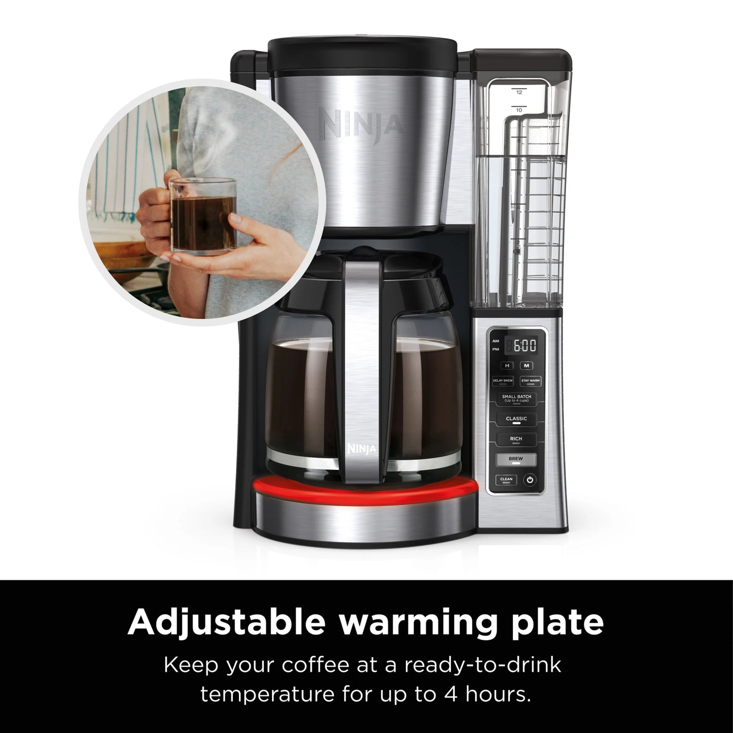 12-Cup Programmable Coffee Brewer, 2 Brew Styles, Adjustable Warm Plate, 60Oz Water Reservoir, Black/Stainless Steel, CE250