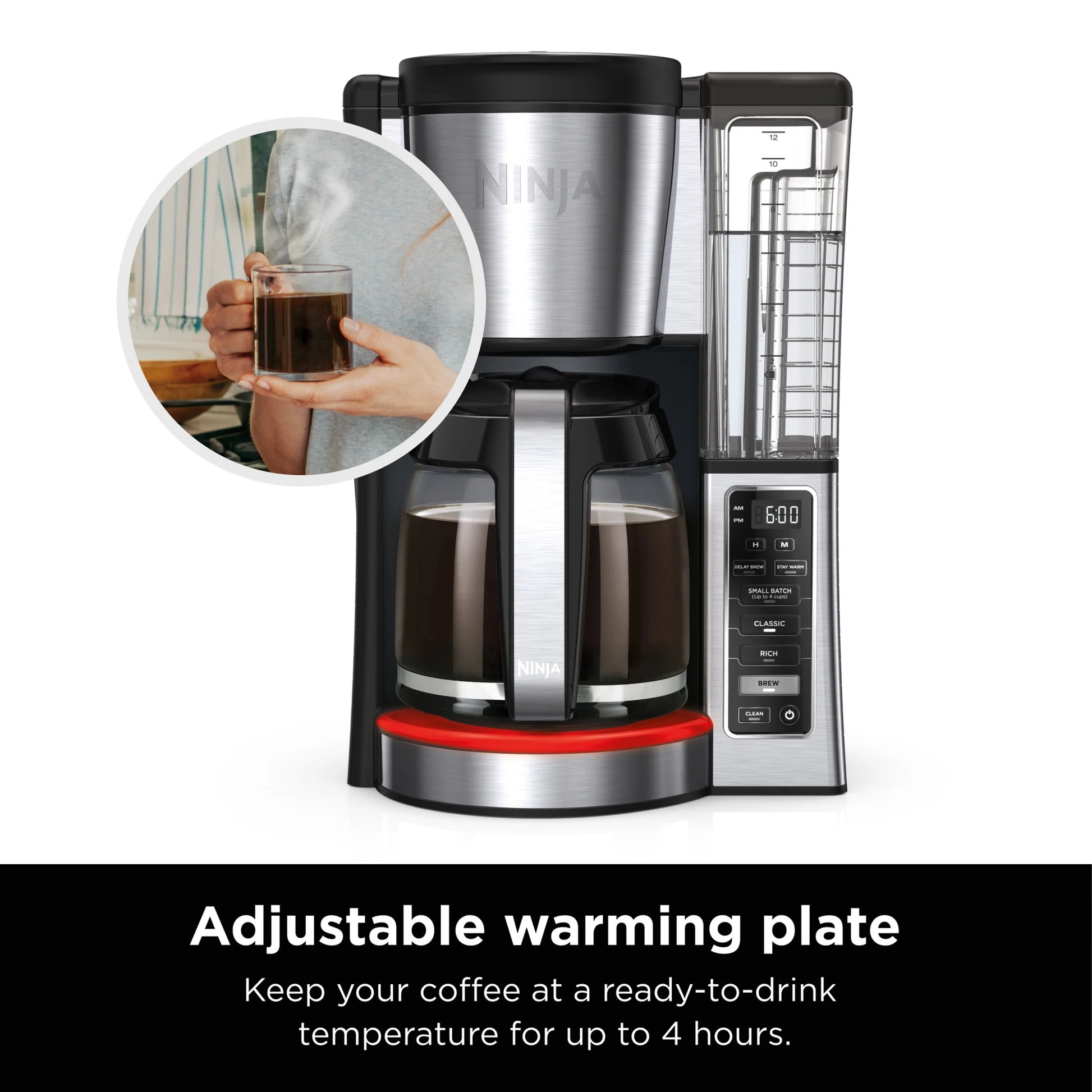 12-Cup Programmable Coffee Brewer, 2 Brew Styles, Adjustable Warm Plate, 60Oz Water Reservoir, Black/Stainless Steel, CE250