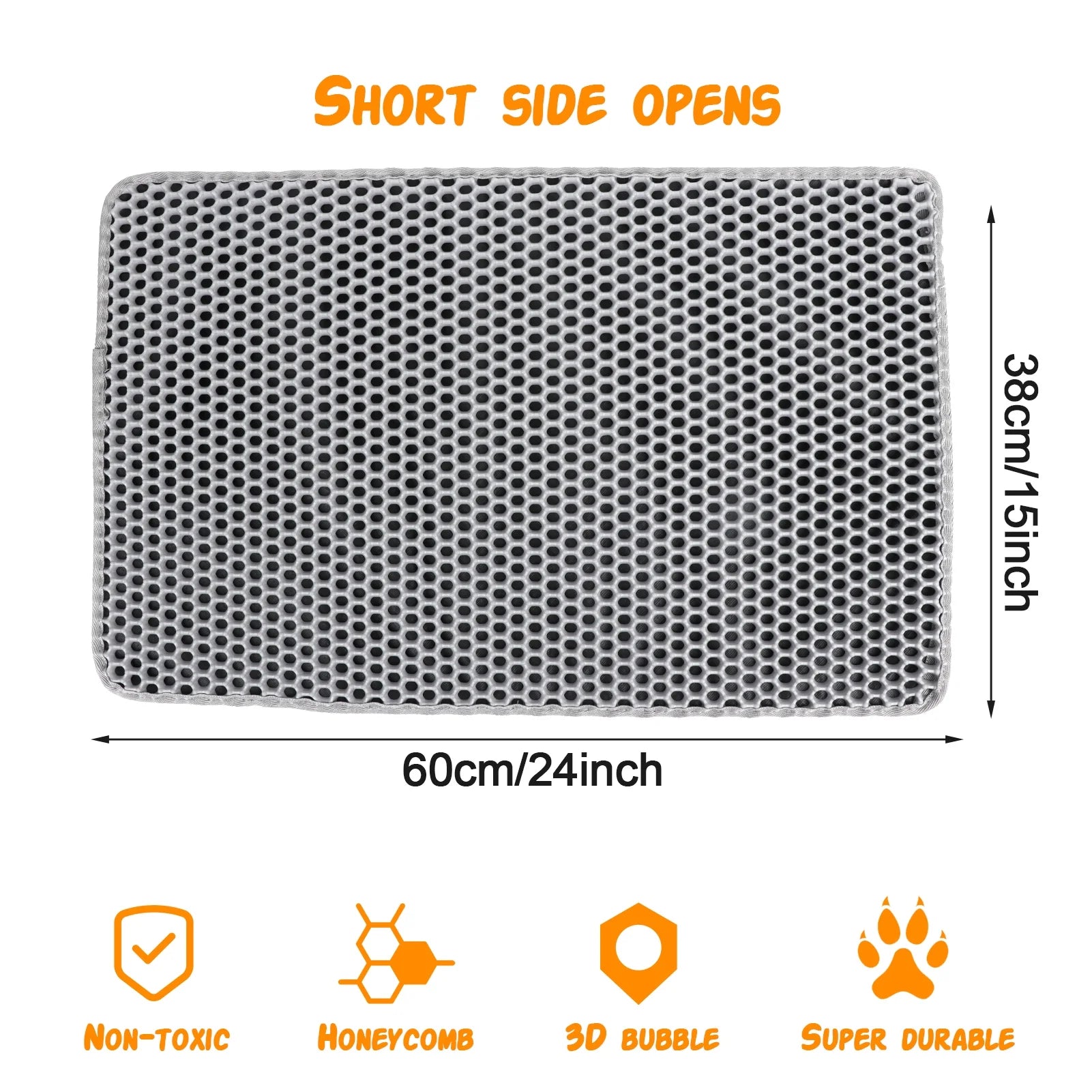 Cat Litter Mat - 24 x 15 Inch Honeycomb Design, Easy to Clean, Soft on Paws, Non-Slip, Waterproof (Gray)