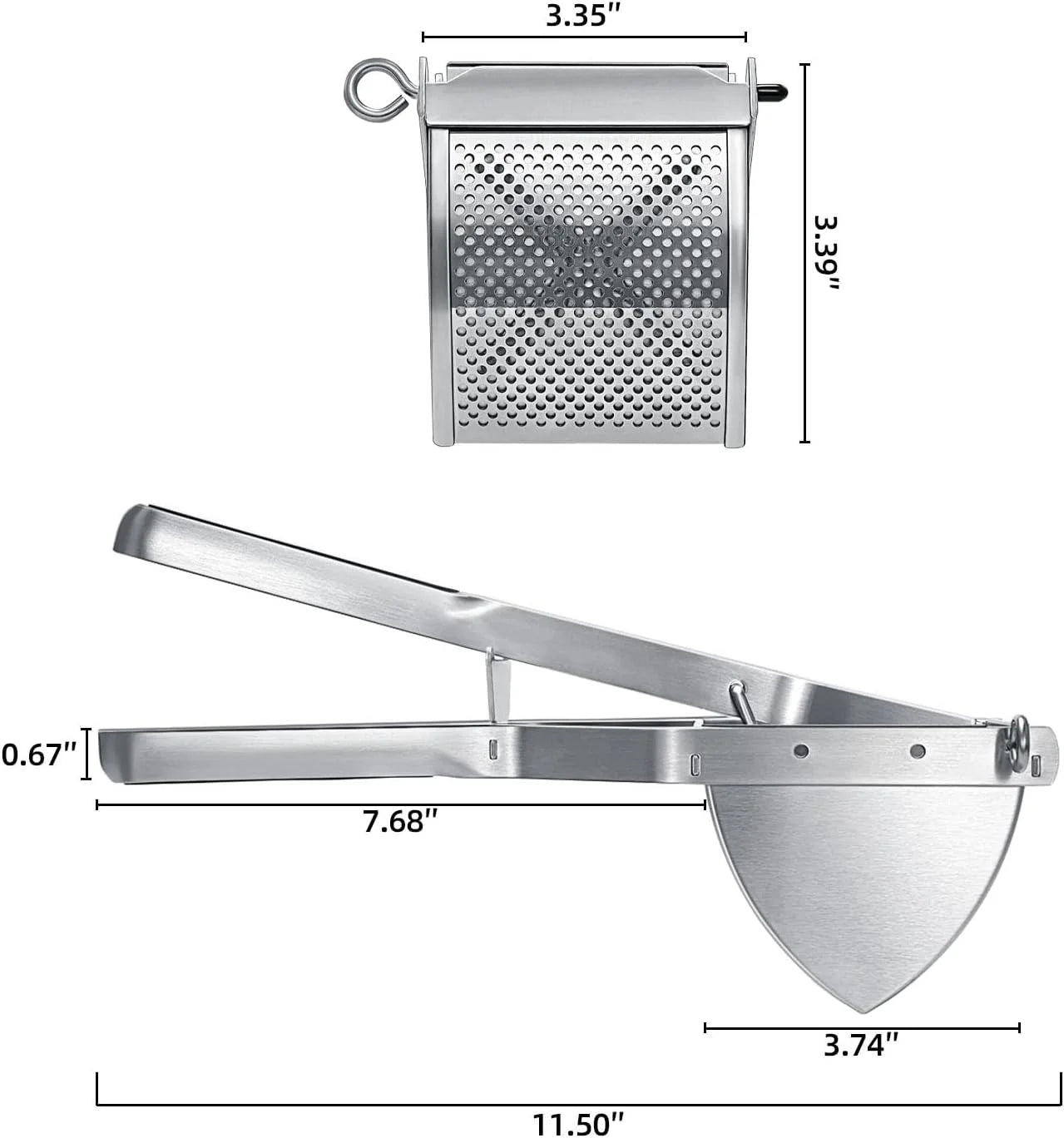 Potato Ricer, Stainless Steel Non-Slip Grip Potato Masher for Commercial and Home Use 11.5" X 3.2" X 4"