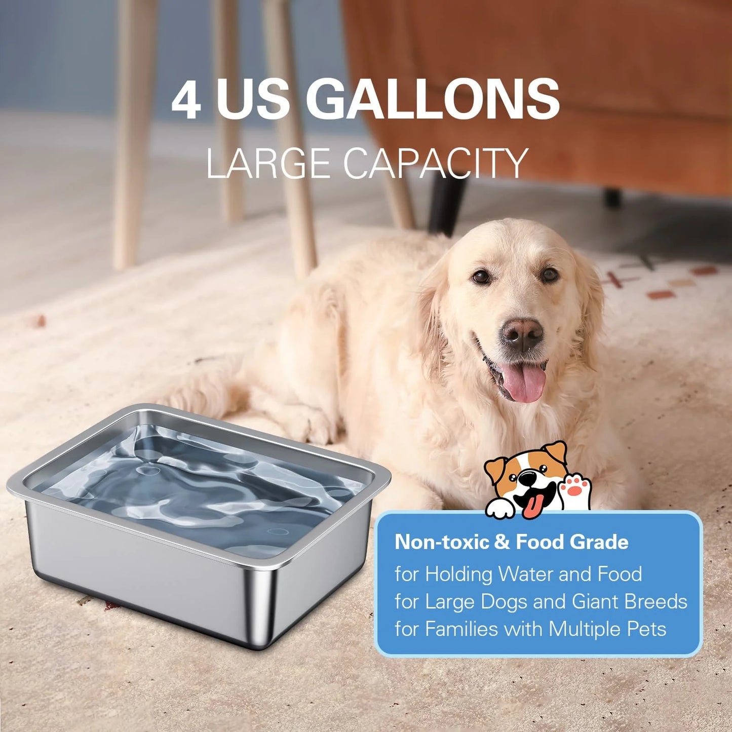 4-Gallon Stainless Steel Dog Bowl Set - 2-Piece Large Capacity Food and Water Dishes for Indoor and Outdoor Use