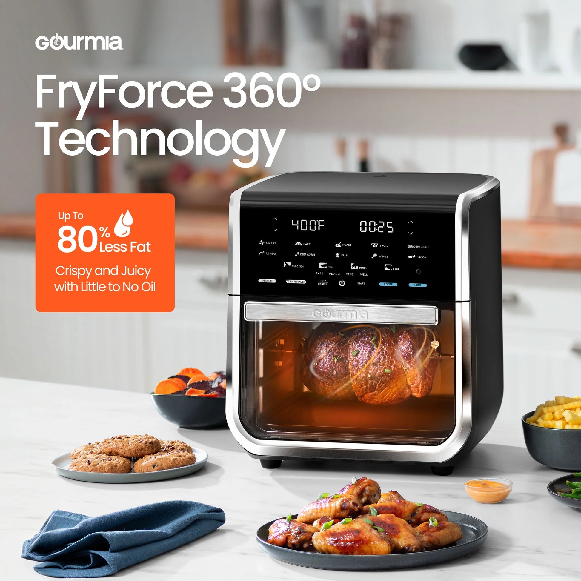 14-Quart Multi-Function Air Fryer Oven with Rotisserie, Dehydrator, and Temperature Probe in Stainless Steel