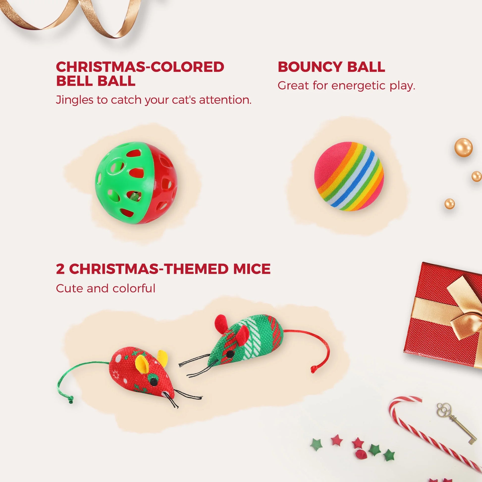 10-Piece Interactive Cat Toy Set Featuring 4 Balls, 2 Catnip Mice, and 2 Teaser Sticks